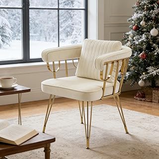 Vanity Chair with Back, Velvet Upholstered Accent Makeup Chairs No Wheel...