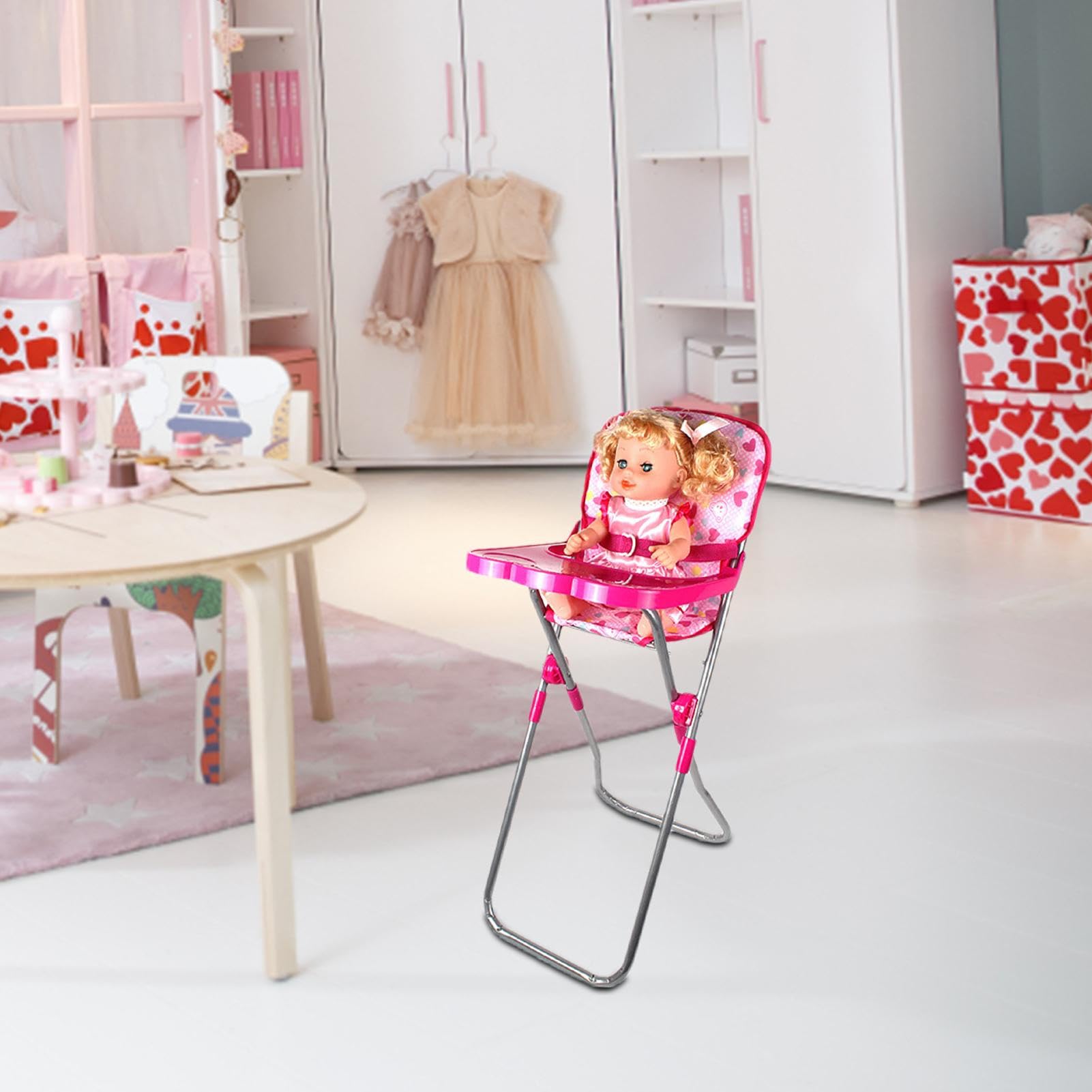Puppenwagen für 4-6-jährige Mädchen, Puppenwagen für Zuhause, Kindergarten, Schule | Kinderwagen für Puppe | Faltbare leichte rosa Kinderwagenspielzeuge | Puppenwagen für 18 -Zoll -Puppen -Puppenwagen