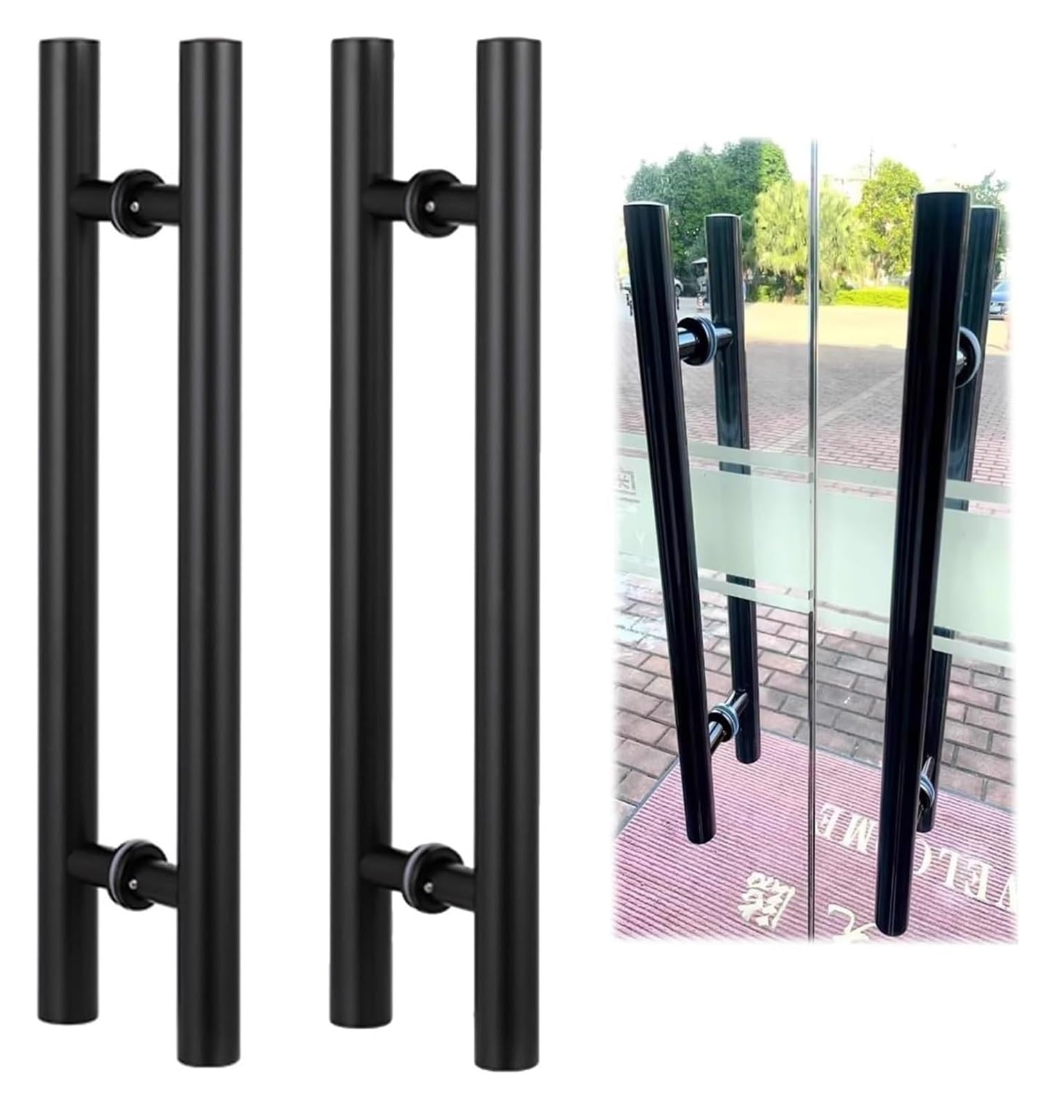 CWCQGH Push Pull Door Handle, Sliding Barn Door Handle, Stainless Steel Commercial Front Glass Door Handle Bar Pull,Black-80cm(31.5inch)