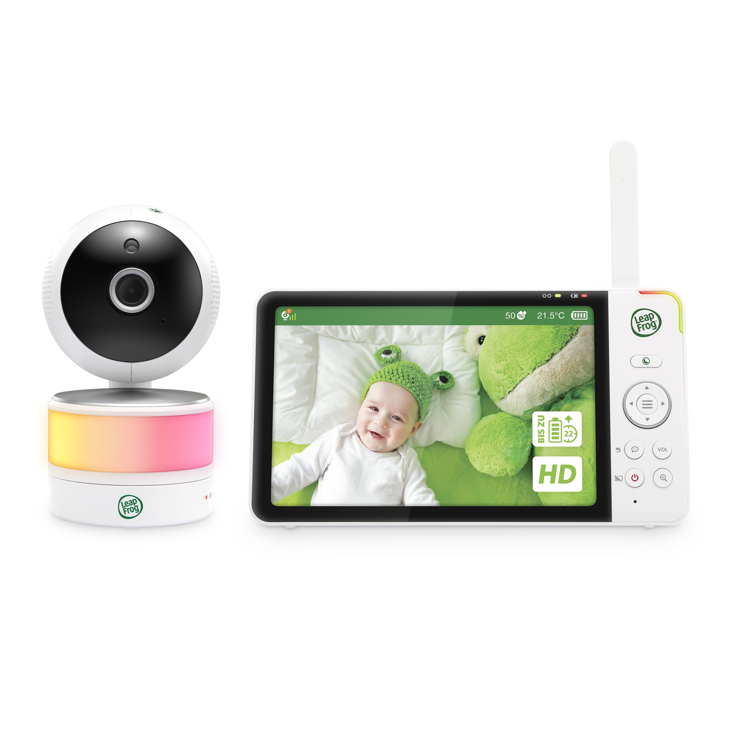 LeapFrog LF920HD Baby Monitor, 720p 7" HD Display, Colour Night Vision, 360° Panoramic, 8X Zoom, Night Light, Humidity/Temperature Sensor, Range up to 1000 Feet, Secure Connection.
