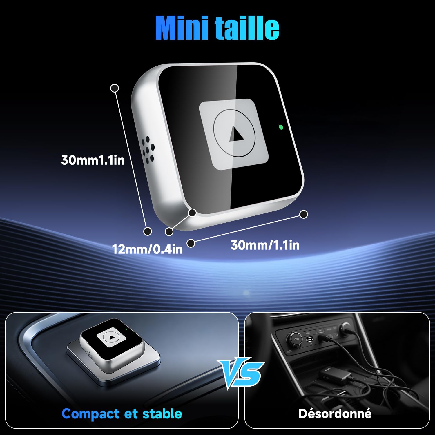ELECGO Mini Adaptateur CarPlay sans Fil pour iPhone, Convertissez Le Filaire en sans Fil, Plug & Play avec Typ-C/USB, Compatible avec Android 11+ et iOS 10+ (Noir)