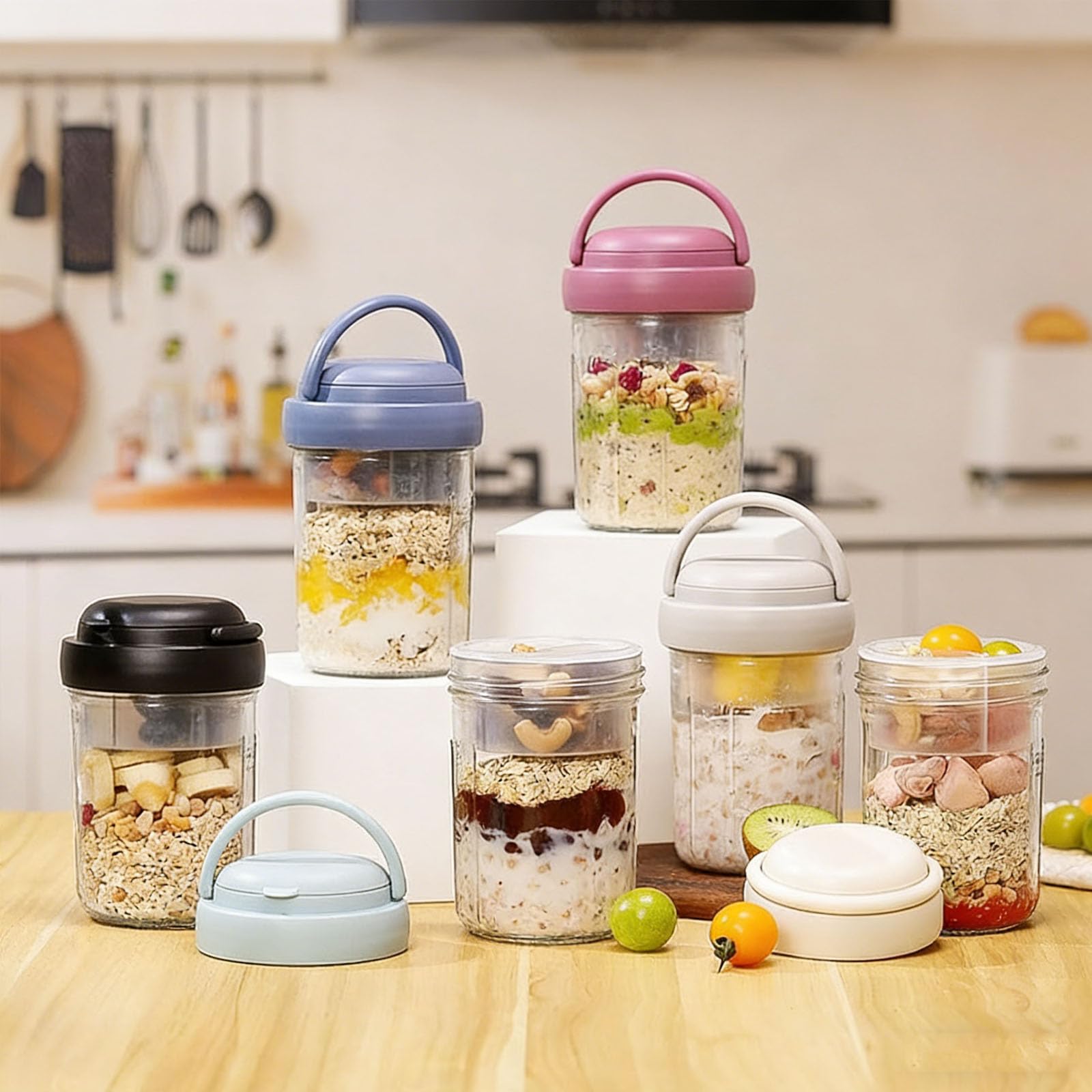 Set di 4/2 barattoli pieghevoli per cereali, noci, yogurt e snack, facili da trasportare, sicuri per le fuoriuscite, ideali per i viaggi