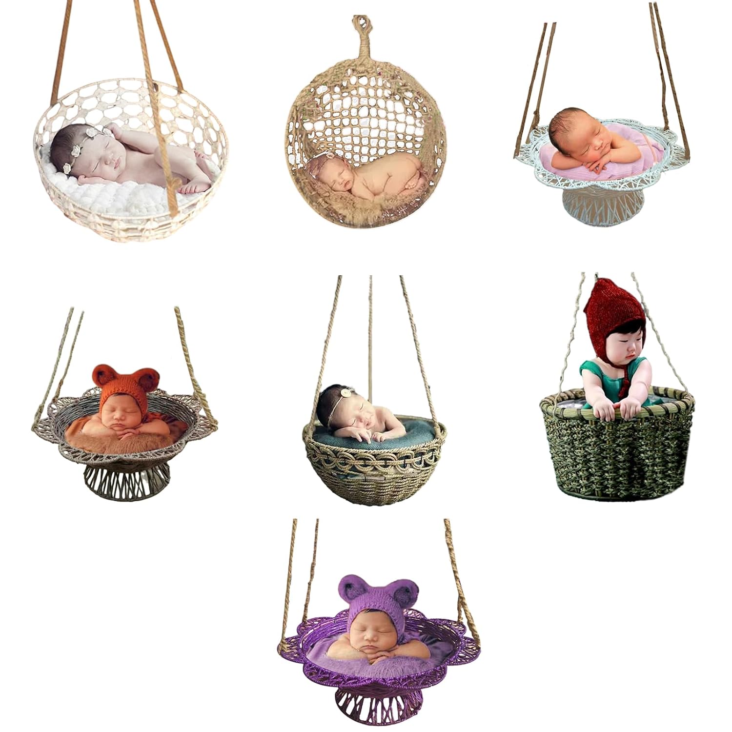 Newborn Photography Props Retro Rattan Hand Woven Basket Baby Girls Boys Posing Hanging Basket Background