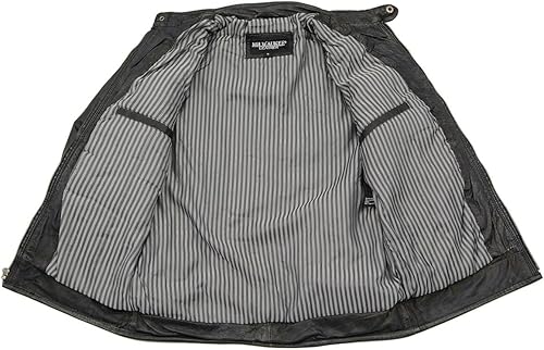 Miniatura 4 de Milwaukee Leather SFM1830 - Chaqueta de cuero negro y gris con triple puntada para hombre