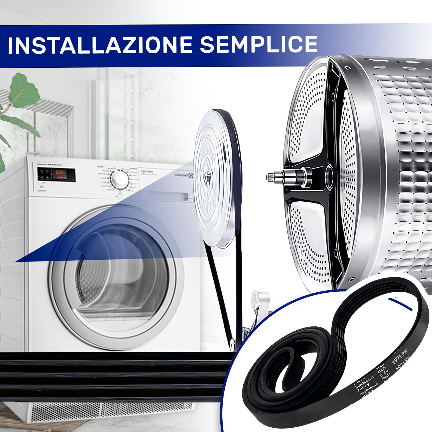 Cinghia Asciugatrice Poly-V 1971 PH 7 - Per Electrolux, AEG, Bosch, Siemens, Garanzia 10 Anni - Foto 2