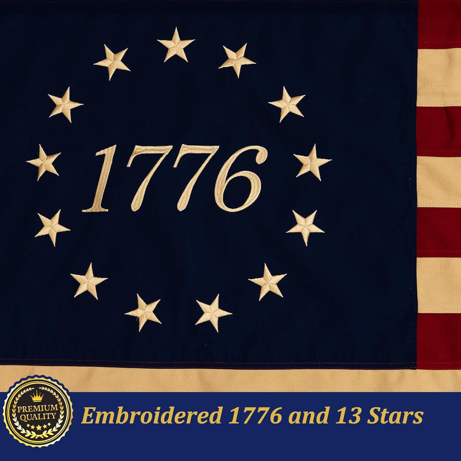 TOPFLAGS Cotton 1776 American Flag Betsy Ross Flags 3x5 Feet 250th Anniversary Vintage Tea Stained Heavy Duty USA Banner Embroidered Stars Sewn Stripes Indoor Outdoor Brass Grommets