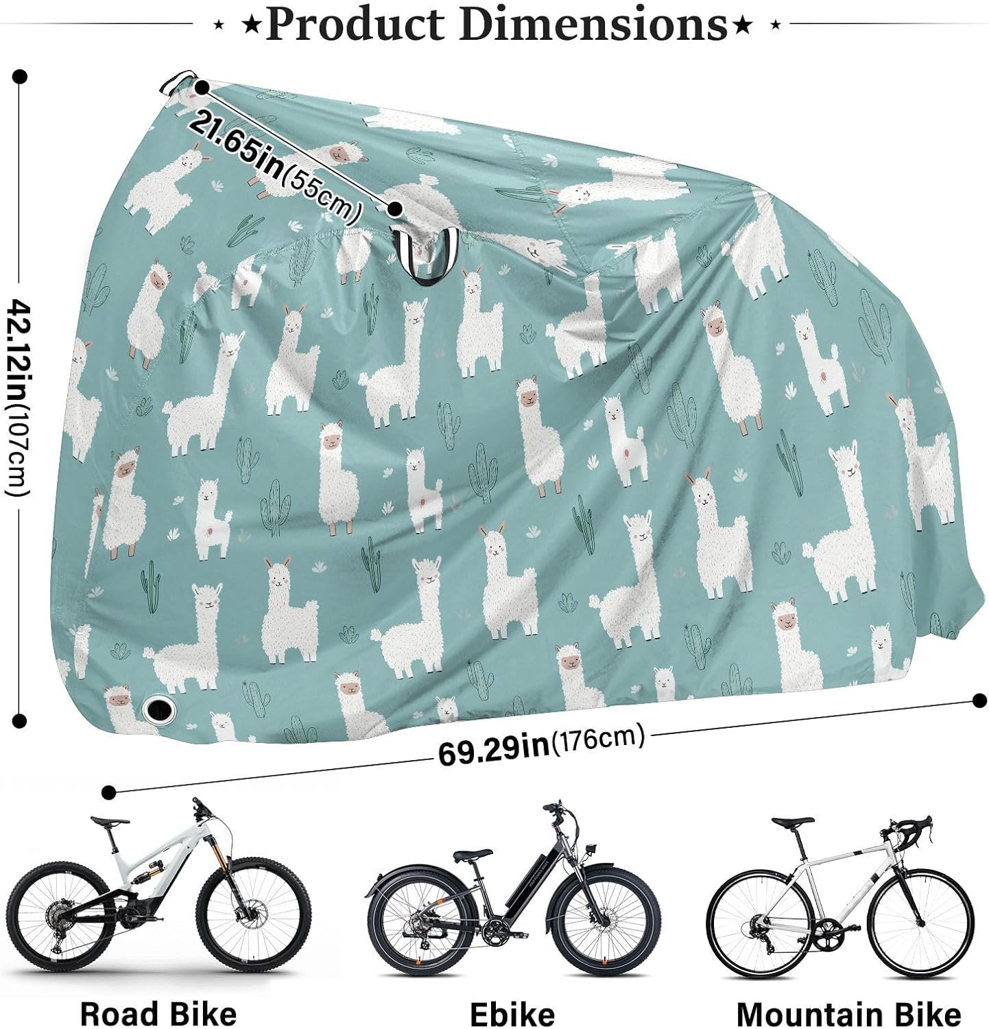 ALAZA Llama Animal Cute Cactus Bike Cover Waterproof Outdoor Ebike Bicycle Covers Tarp Protection for 1/2 Bikes, Sun UV Dust Wind Proof