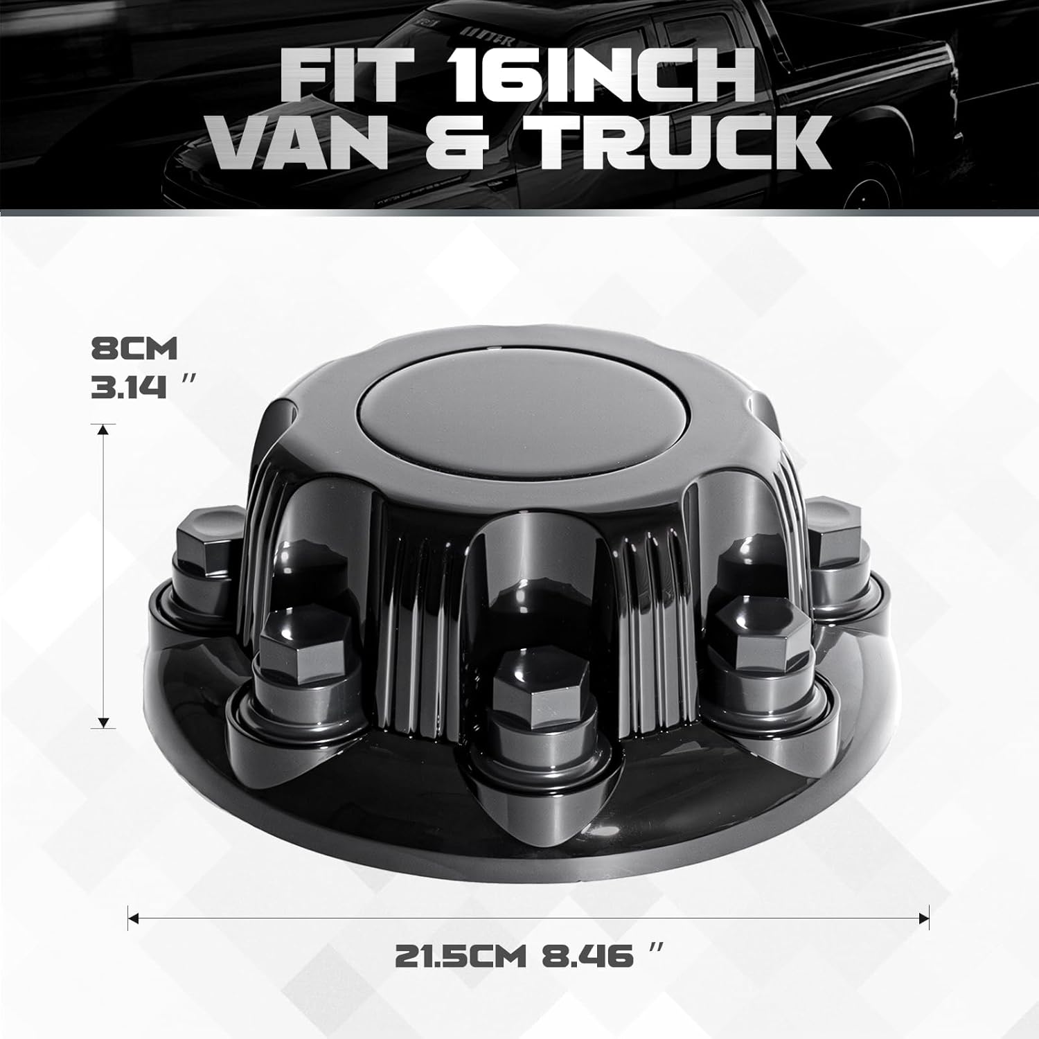 Chrome Wheel 8 Lug Chevy Center Caps Compatible with Select 16 Inch Van & Truck Rim Wheels - Replacement 15039489, 15039488, 9597169, 9597170 Rim Hub Cover, Set of 4, Black