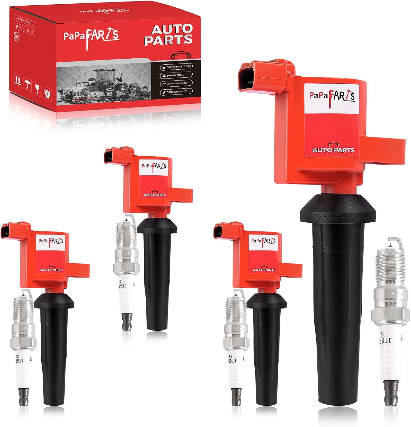 PAPAPARTS Set of 4 Ignition Coil Pack FD505 and Iridium Spark Plug Compatible with Ford Fusion Escape Focus Lincoln MKZ Mercury Mariner Milan 2.0L 2.3L 2.5L