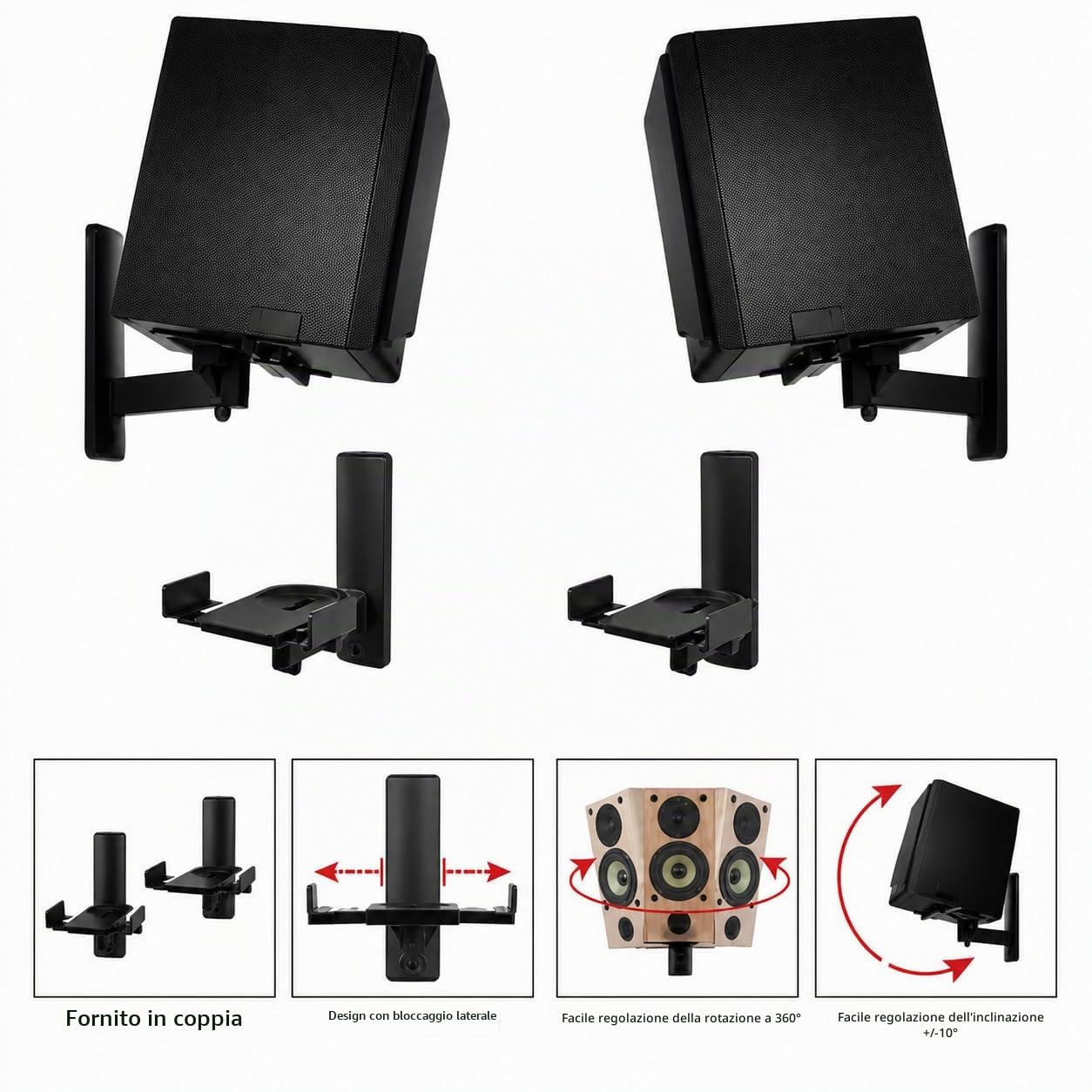 BT77 Black - Coppia di supporti da parete per altoparlante c/nero