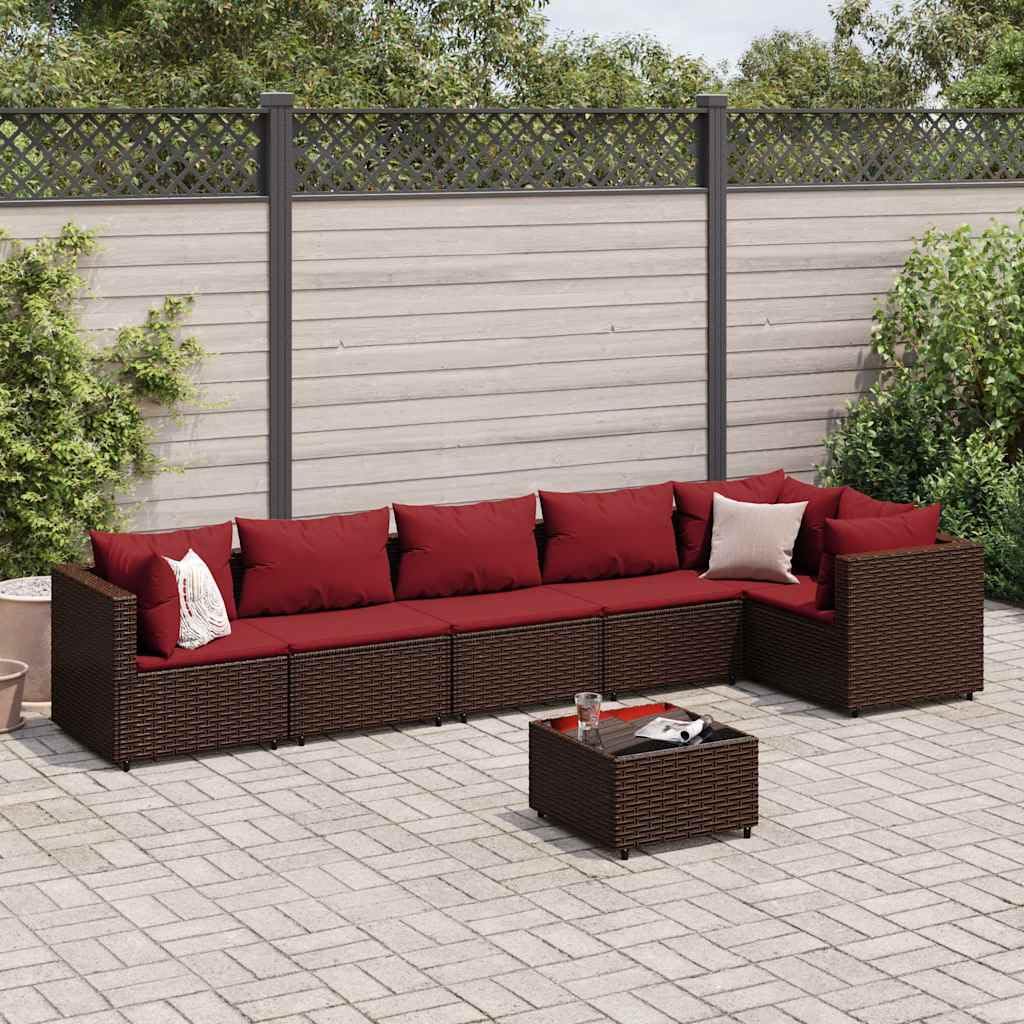 7-Piece Patio Lounge Set with Brown Rattan Frame and Cushioned Seating in Cinnamon Red, Modular Outdoor Furniture for Garden, Balcony, and Terrace, Durable Weather-Resistant