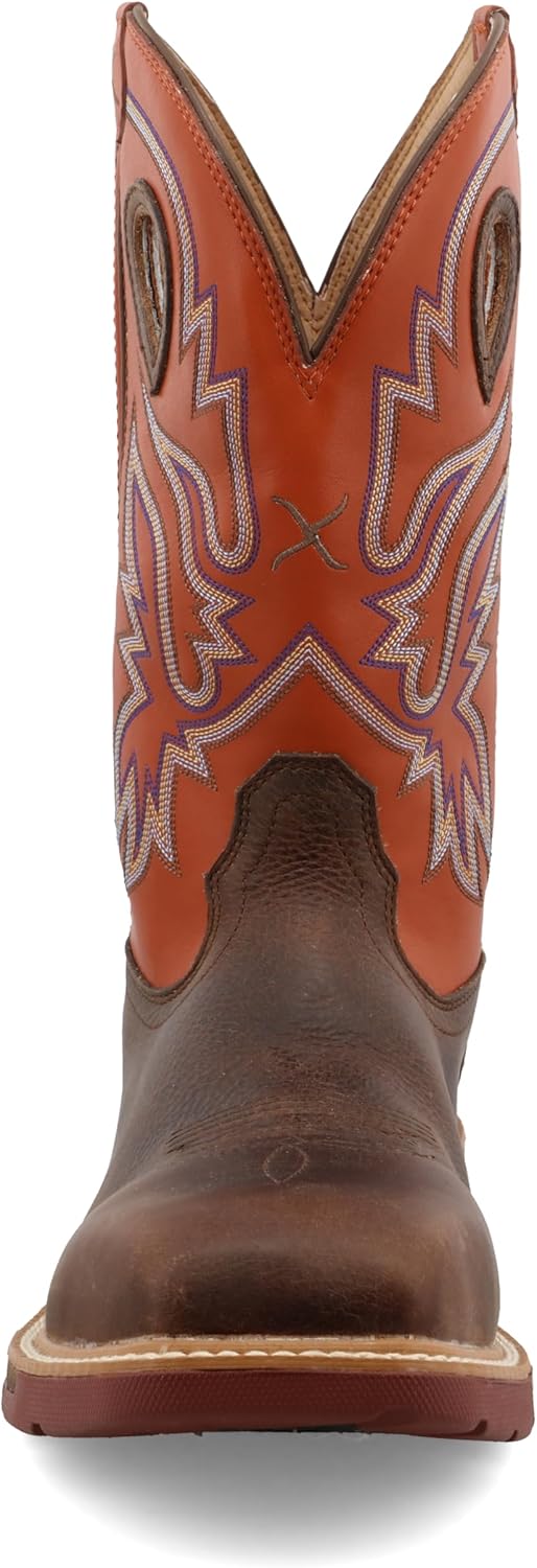 Twisted X Men's 12" Pull On Nano Composite Toe Waterproof Western Work Boot, Square Toe with CellStretch, Brown & Orange, 9.5 EE - Image 5