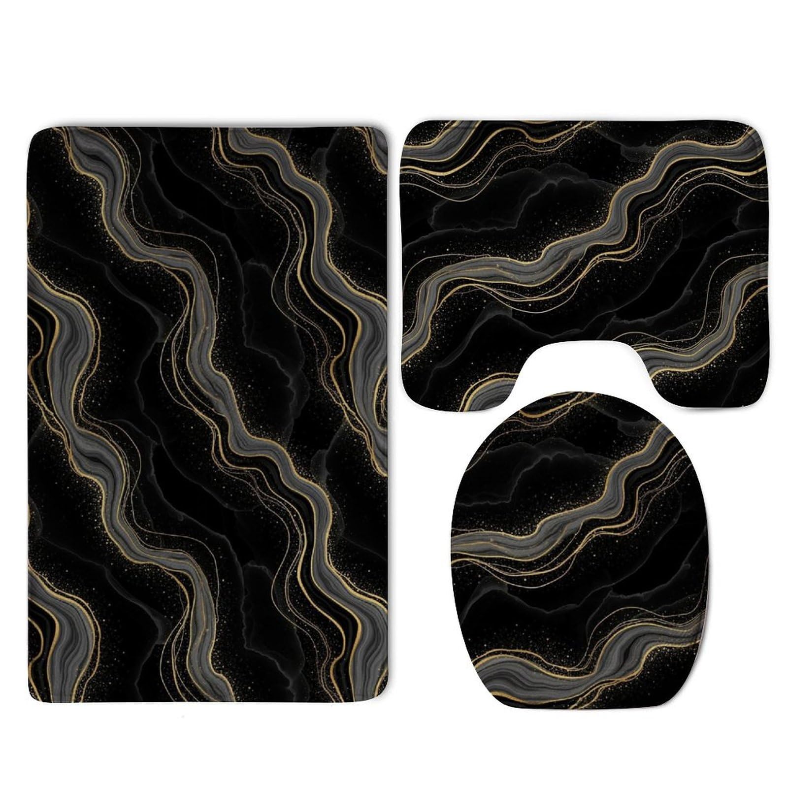 WOEZKEX Bath Mat Rug Non Slip Bathroom Rugs Sets Washable Bathroom Floor Mats Shower Rug (Black Marble Gold Line)