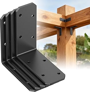 3"x3"x1.2" Steel L Bracket, 90 Degree Metal Iron Corner Brace - Right Angle Joist Brackets for Wood Shelves, Desk, Fence, Furniture Repair (Black-4 Pcs)