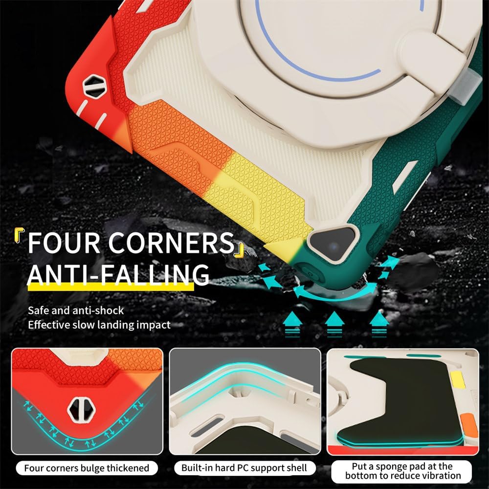 IVY Handheld Rotating Ring Bracket Armour Silicone Case for 9.7 inch iPad/iPad 2017 / iPad 2018 / iPad Pro 9.7 / iPad Air 2 Devices - [Shoulder Strap][Angle Adjustment] - Colorful Green