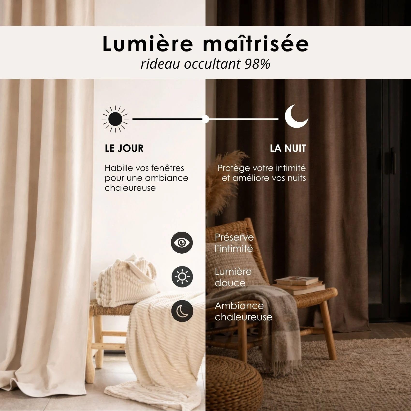 Home Maison QABANE - Rideau Thermique Phonique KONFOR - Flanelle Polyester - Occultant Isolant Froid et Bruit - Chambre Salon Bureau - 8 Oeillets - 140 x 300 cm - Terracotta