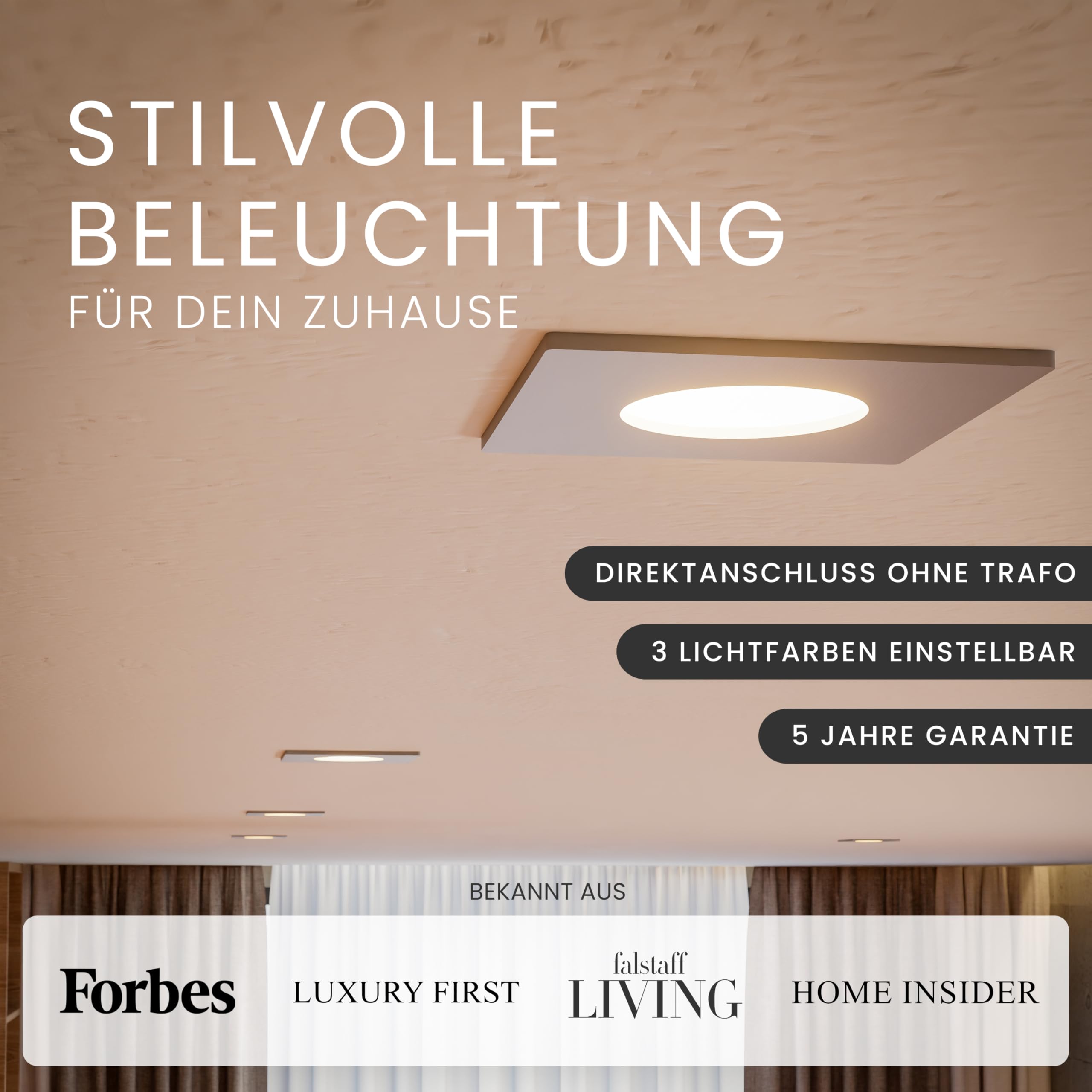 MATO 6x LED Einbaustrahler Eckig 230V Dimmbar 5W - Flache Spots 68mm Lochmaß - IP44 Einbauleuchten für das Bad - Deckenspots Badezimmer & Außen - Einbauspots Lichtfarbe umschaltbar, CRI 90+, 510lm
