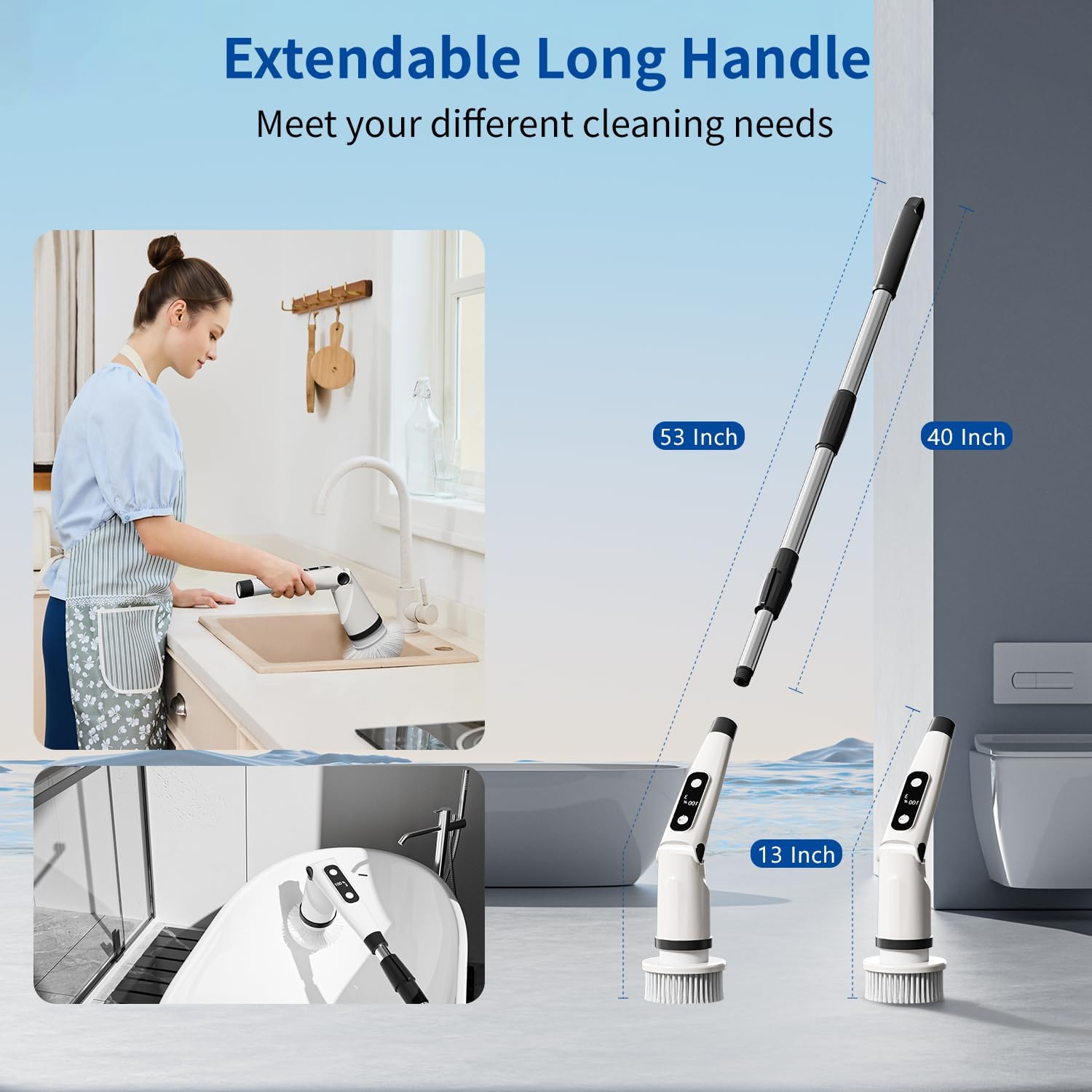 Electric Cleaning Brush Spin Scrubber for Bathroom Shower Easily Cleans Tub Tile Floor Sink Window Cordless Powered Cleaning Brush with Telescopic Rod and 8 Brushes Shower Scrubber with Long Handle