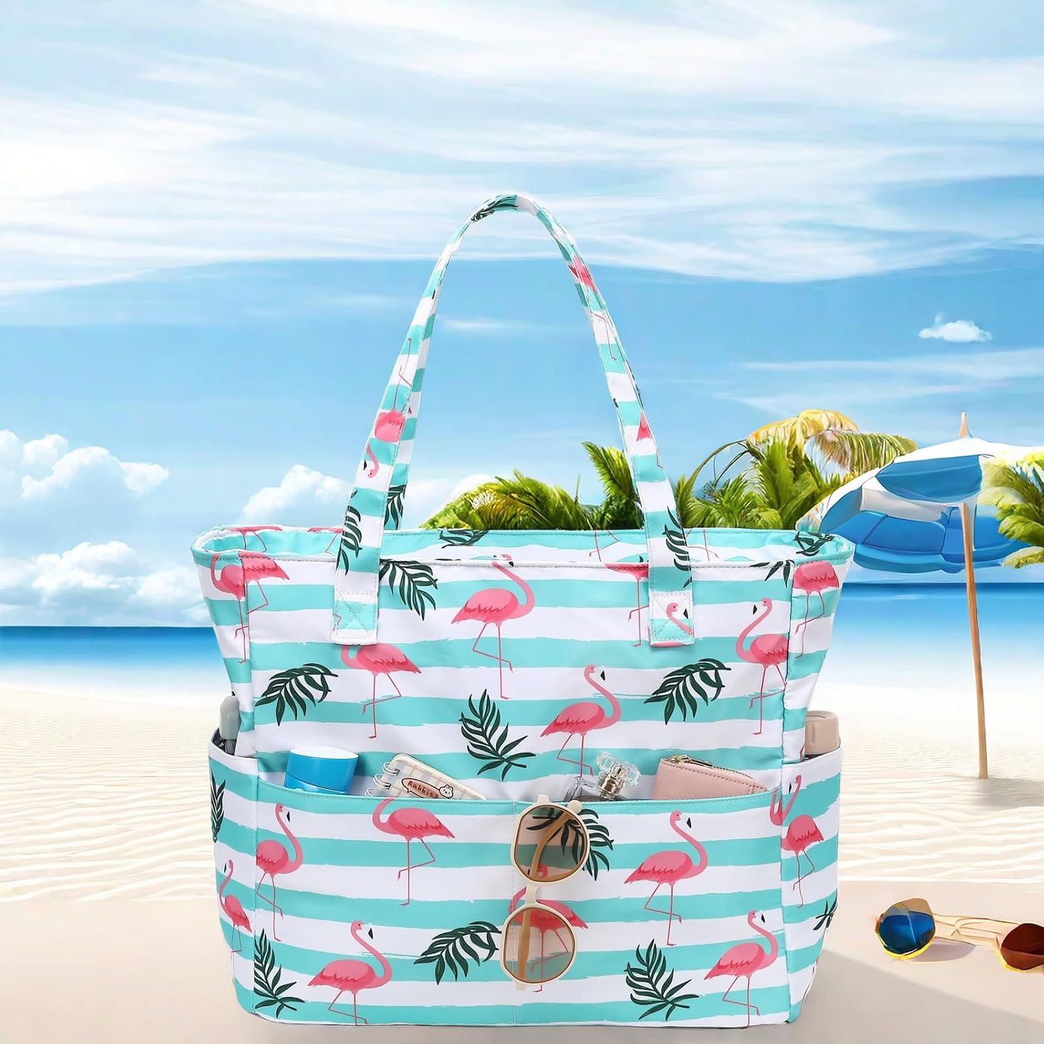 LEDAOU Beach Bag Waterproof Sandproof Women Beach Tote Pool Bag with Zipper for Gym Grocery Travel with Wet Pocket | Sandproof, with Zipper, for Gym, Grocery, Travel, with Wet Pocket - Image 4