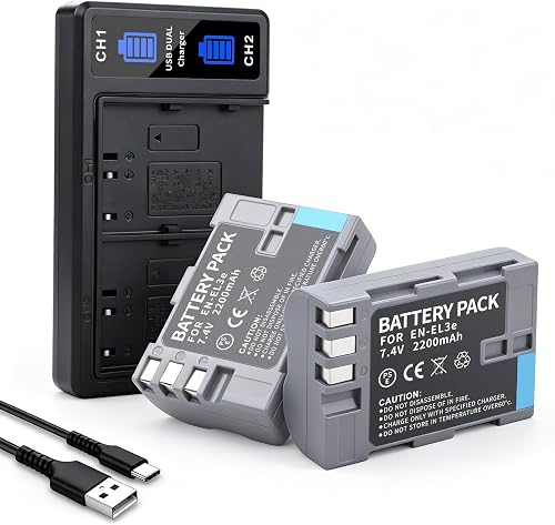 2-Pack EN-EL3e Battery with Dual Charger for Nikon D50 D70 D70s D80 D90