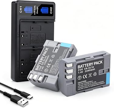 2-Pack EN-EL3e Battery with Dual Charger for Nikon D50 D70 D70s D80 D90