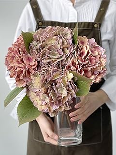 4Pcs Real Touch Vintage Artificial Hydrangeas, 21" Boho Fall Faux Hydrangea Flowers,Hydrangea Artificial Silk Flowers for Wedding Bouquet Centerpieces Tables Party Home Halloween Indoor
