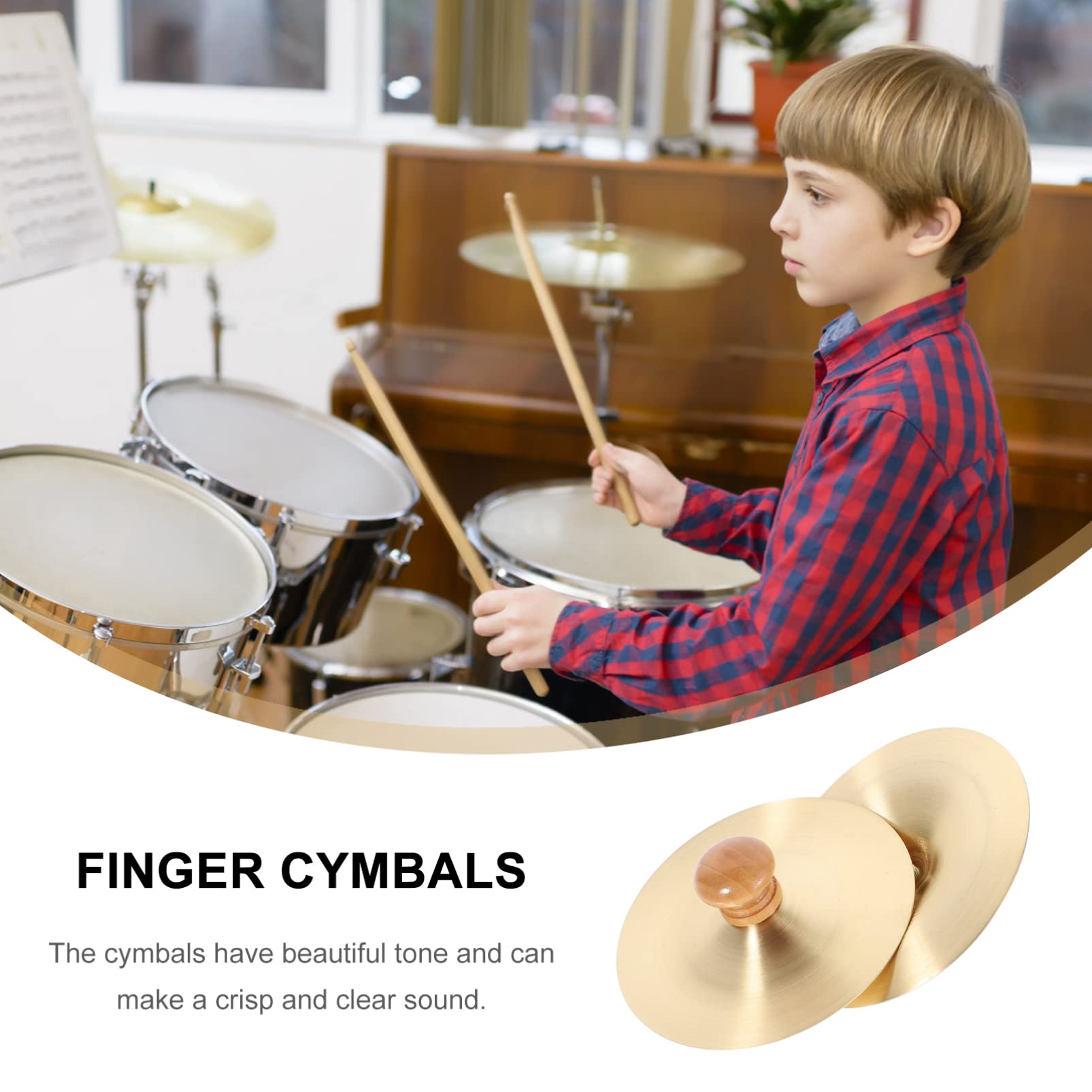 Vaguelly Leise Becken Fingerzimbeln mit Holzgriffe, 1 Paar Kupfer Mini Finger Becken Handbecken Bauchtanz Finger Cymbal, Orff Musik Instrument für Erwachsene, Kinder, 9cm Hand Becken