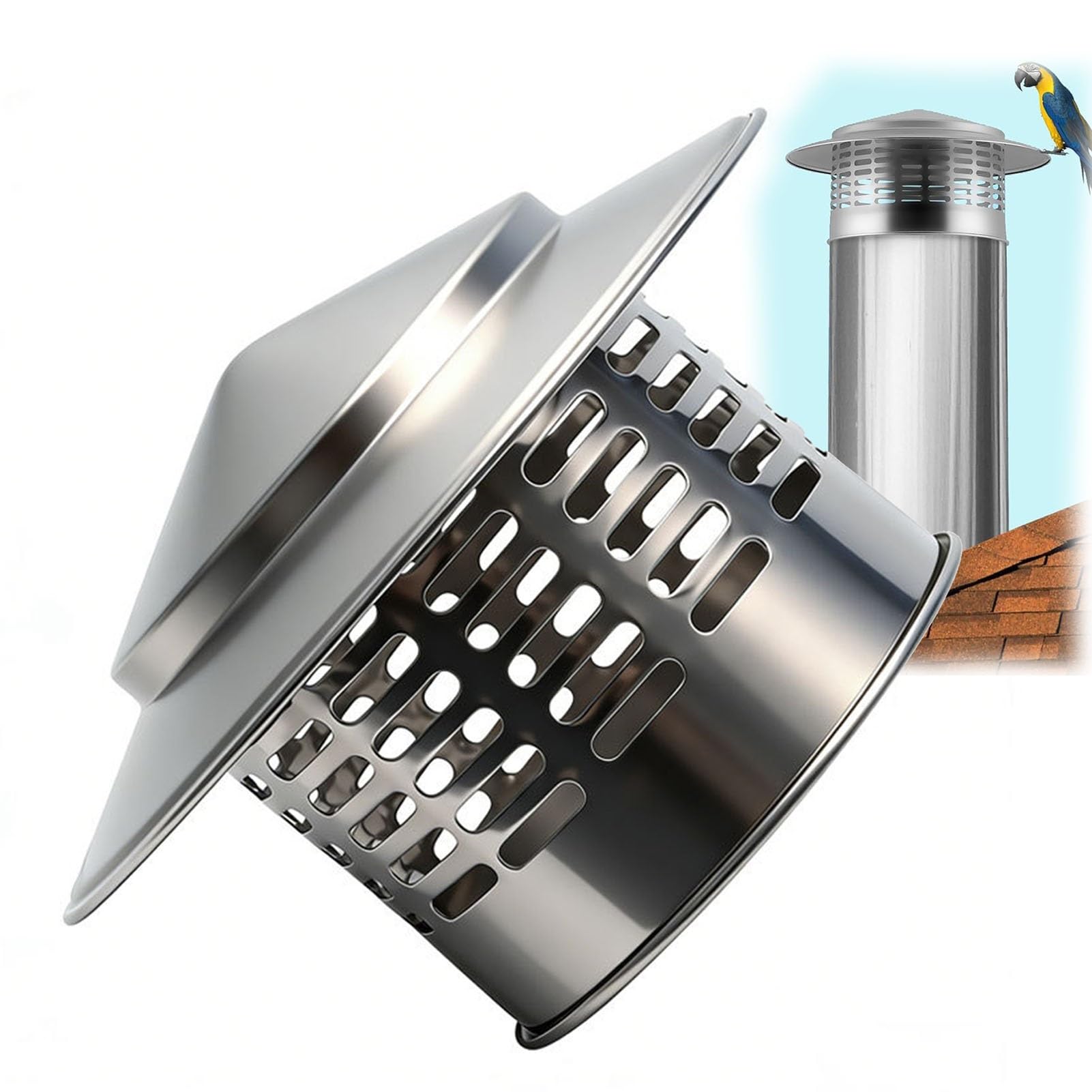 Round Chimney Cap Stainless Steel Chimney Cover with Mesh Screen, Cone Top, Stove Pipe, Roof Vent, Fireplace, Flue, Exhaust(160mm(6.3inch))