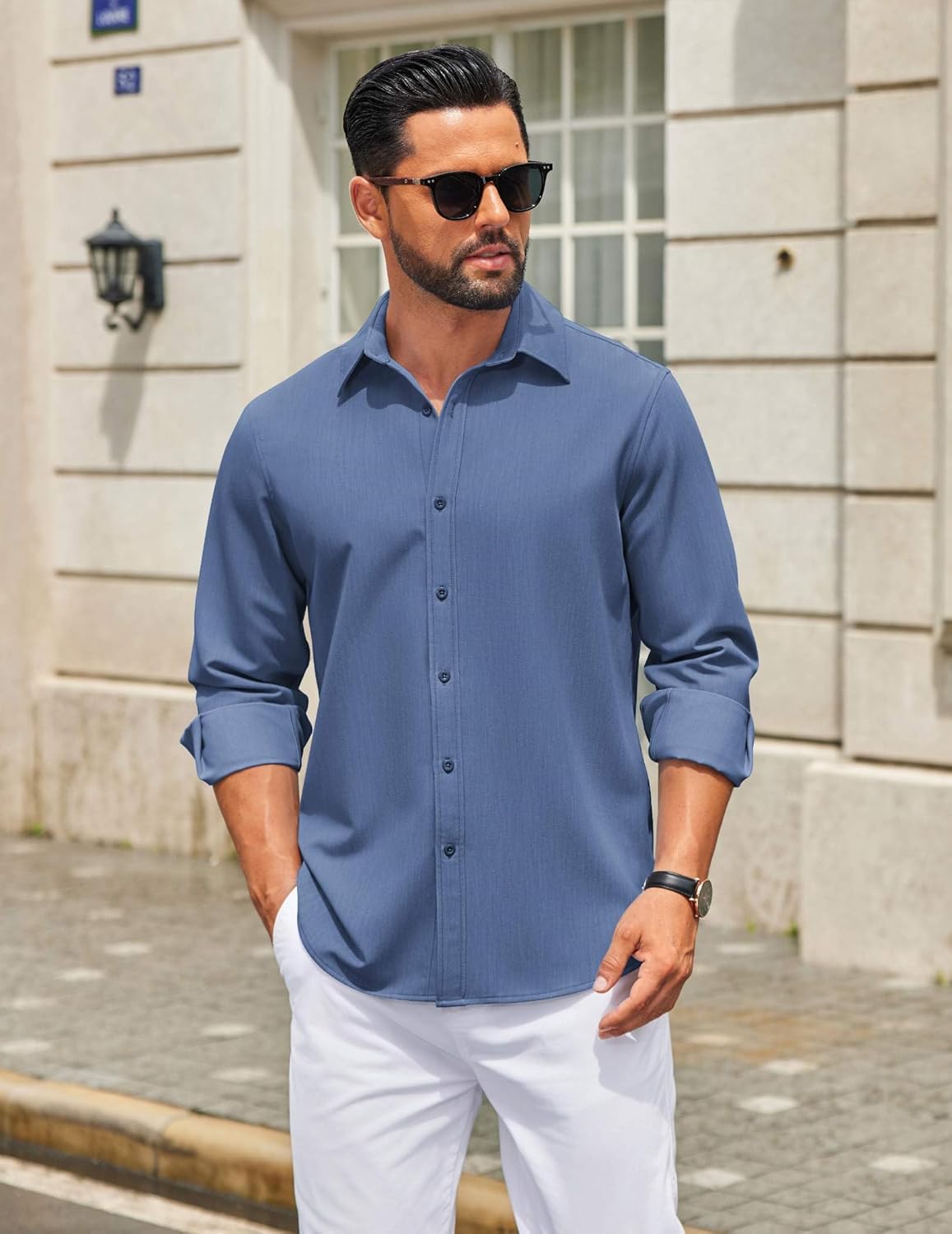 COOFANDY Men's Casual Button Down Long Sleeve Untucked Denim Dress Shirt - Image 2