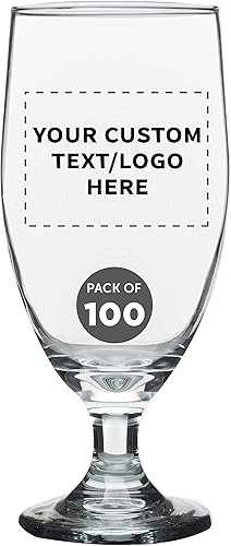Toscana - Juego de 100 vasos de copa de agua grandes personalizados de 20 onzas, texto personalizable, logotipo, cristalería con patas de té helado,