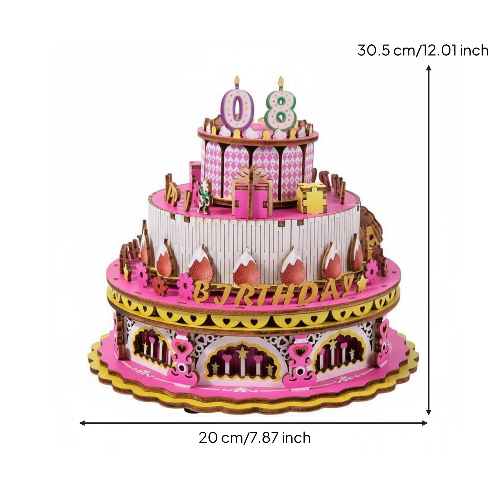 Rompecabezas de Madera Infantil Caja de Música Pastel Juego Didáctico Manualidad DIY Construcción Manual Exhibición Bonita Adecuado para Cumpleaños Fiestas Regalo Actividades en Casa, Rosa