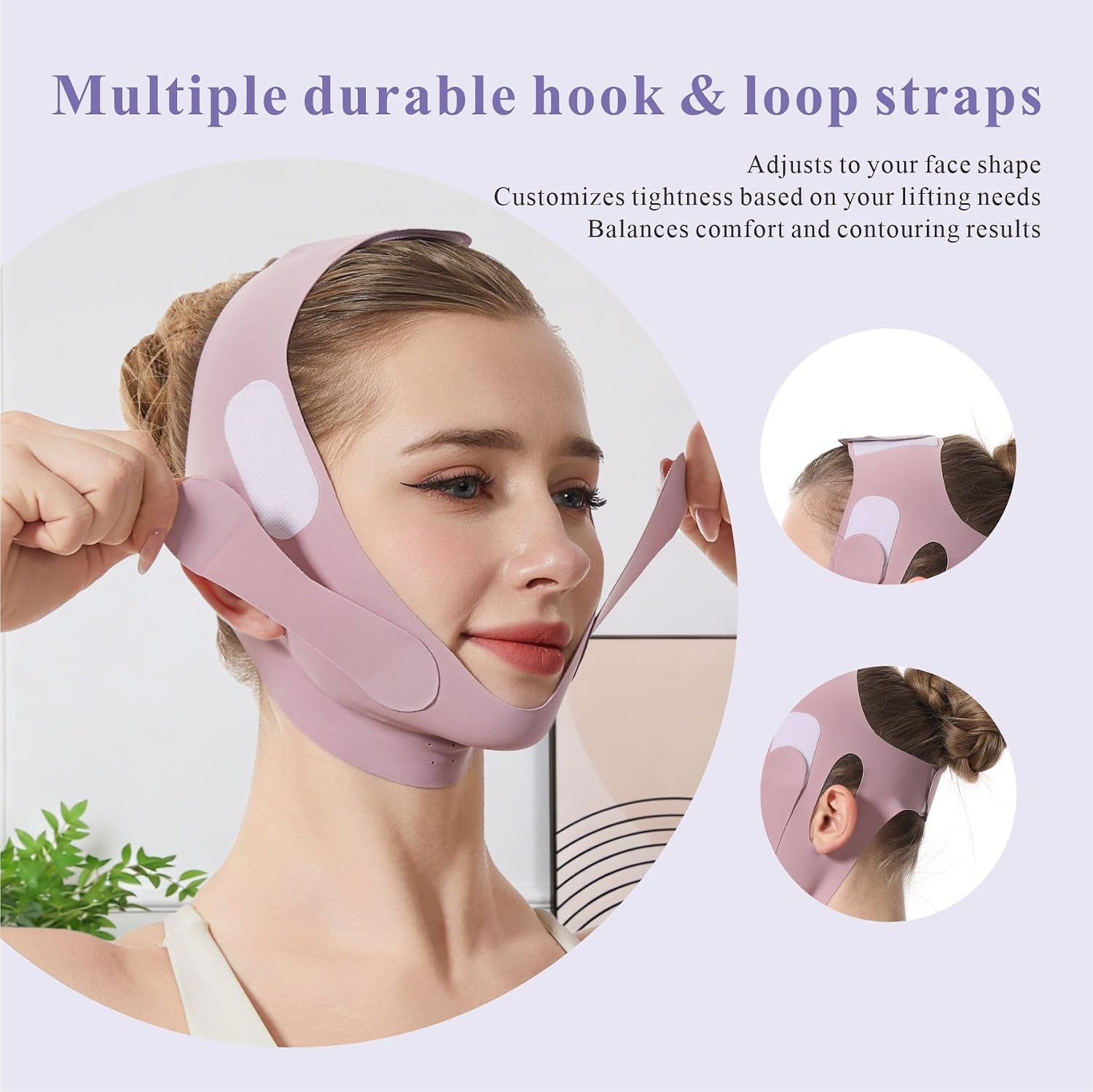 Graphene Chin Strap for Sleeping,V-Line Mask Chin Up Mask,Jaw Strap,Jawline Shaper-Adjustable,Reusable Double Chin Reducer, Neck Lifting Strap (Purple) | Silicone Graphene & Ice Silk Dual-Fabric Technology, Ear-Friendly Side Cutout Construction, Fits All Face Shapes