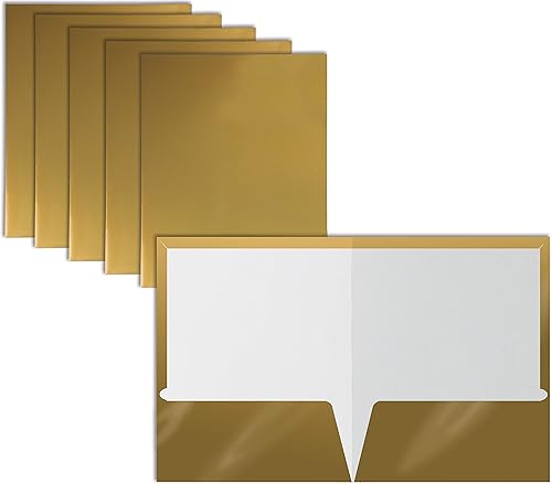 Better Office Products Carpetas de papel dorado metálico laminado brillante de 2 bolsillos, tamaño carta, paquete de 25 carteras de papel, caja de 25