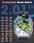 Montres militaires intelligentes pour les hommes (2 des paillettes), 2.01" HD Smartwatch avec 1000 mAh Batterie, réponse / faire appel, lampe de poche LED, moniteur de rythme cardiaque / sommeil, 100+ Sport Modes Fitness Tracker pour Android/iPhone
