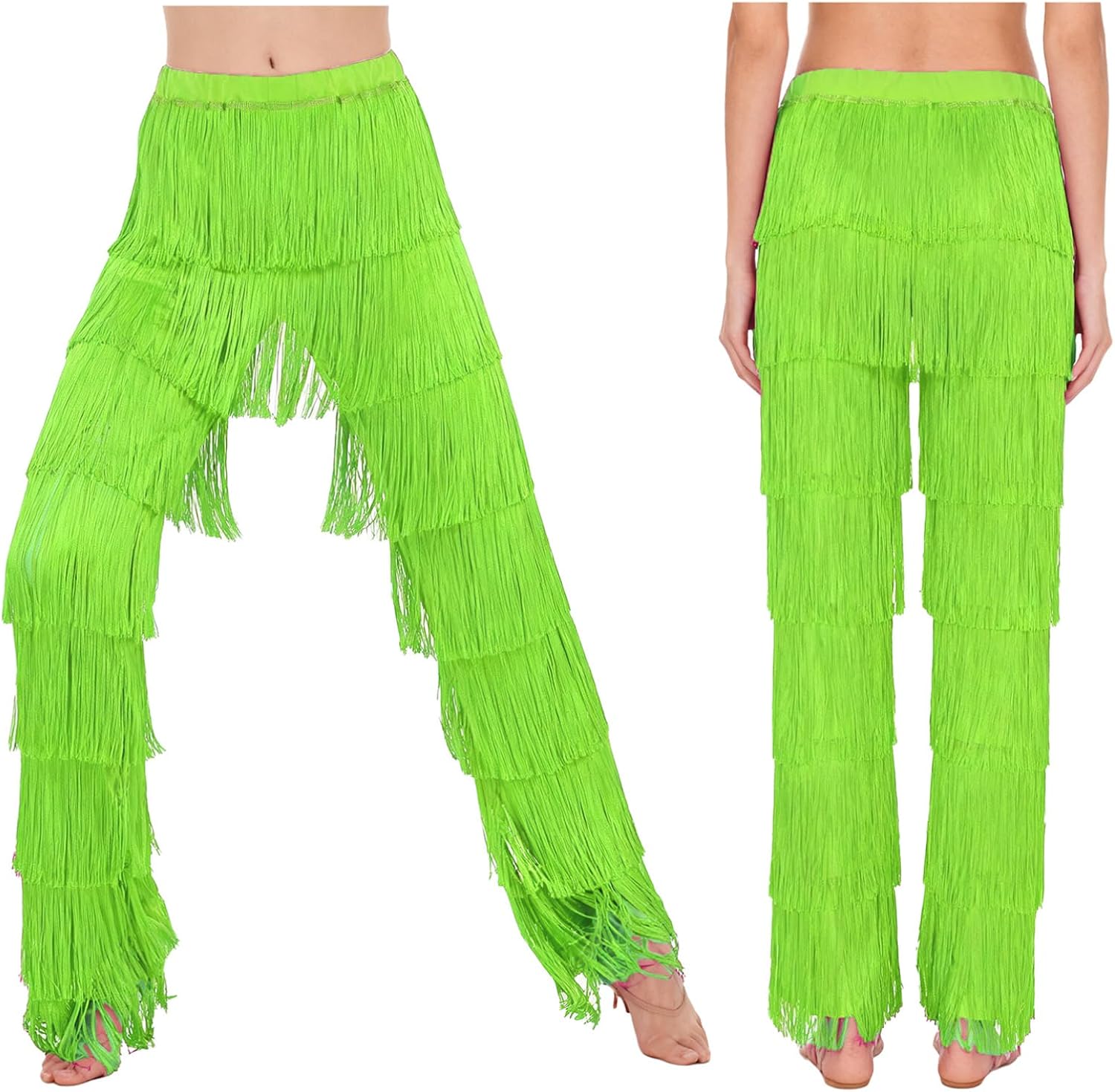 Womens Latin Dance Pants Tassel Performance Costumes Practice Contrast Color Ballroom Dance Pants