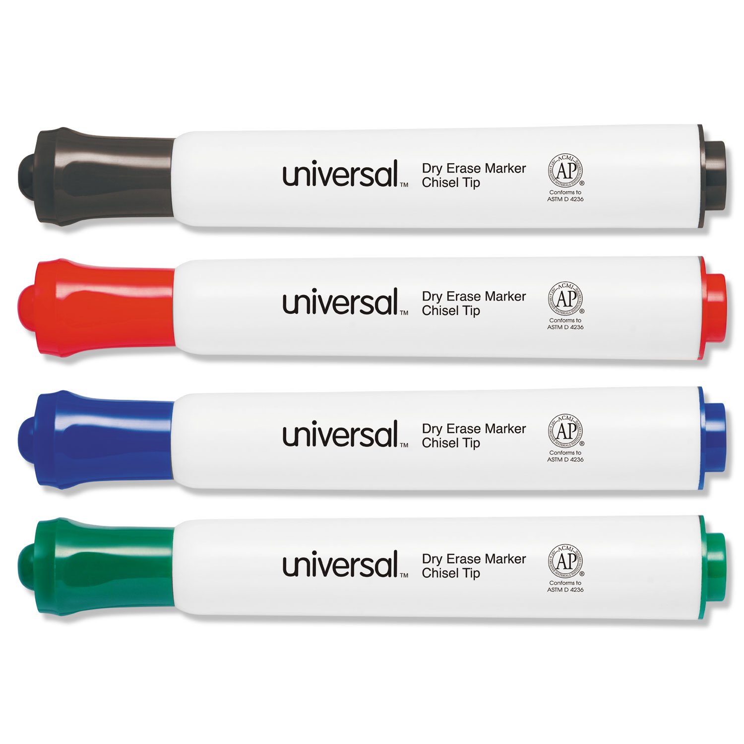 Universal Marker Set - 4 Stück Keilspitze In Schwarz, Blau, Grün, Rot, Für Whiteboard & Flipchart