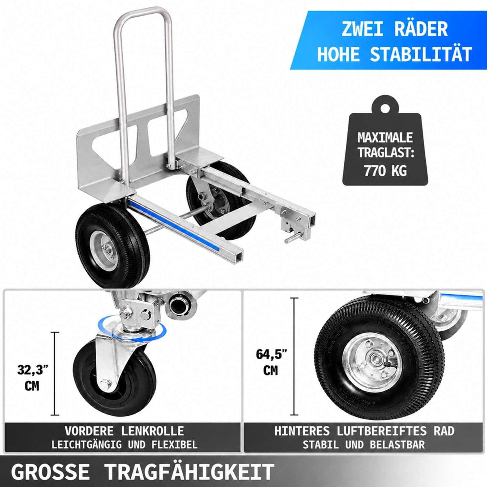 Klappbare Aluminium-Transportkarre mit Treppenrutsche und Kunststoffrädern |