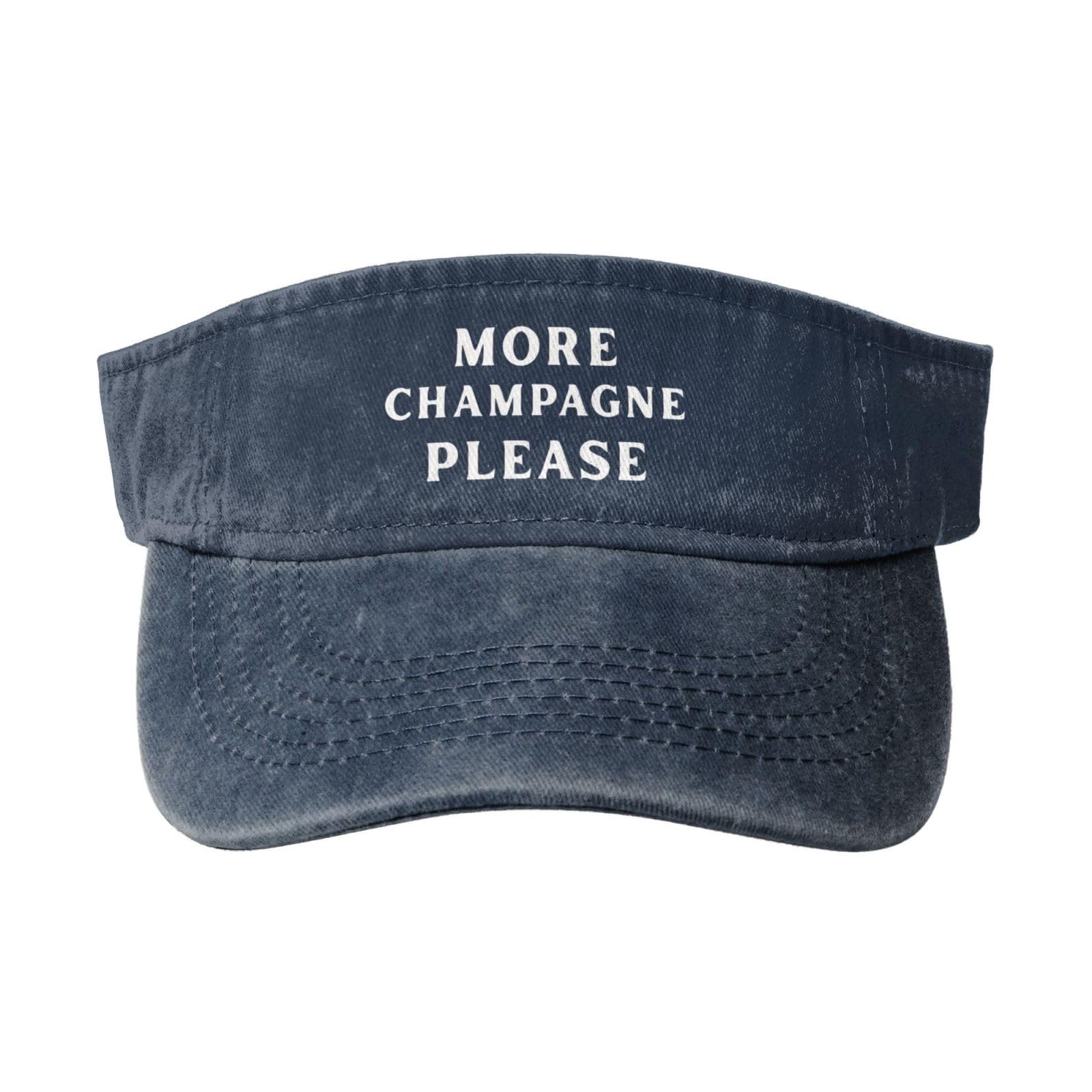 More Champagne Please Denim Visor Hat Unisex Golf Sports Empty Top Cap for Outdoor Activities Navy Blue