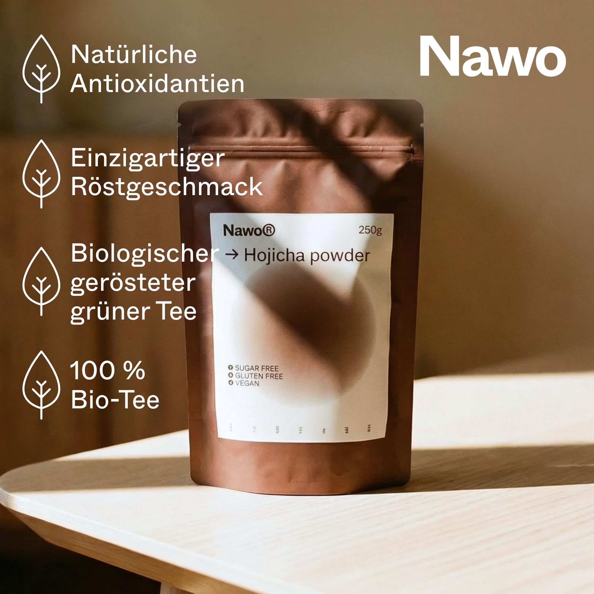 Hojicha Tee Pulver Barista – 250 g, Gerösteter Grüner Tee, Mildes und Aromatisches Geschmacksprofil, Ideal für Lattes, Cafés und Professionellen Einsatz – NAWO® Matcha