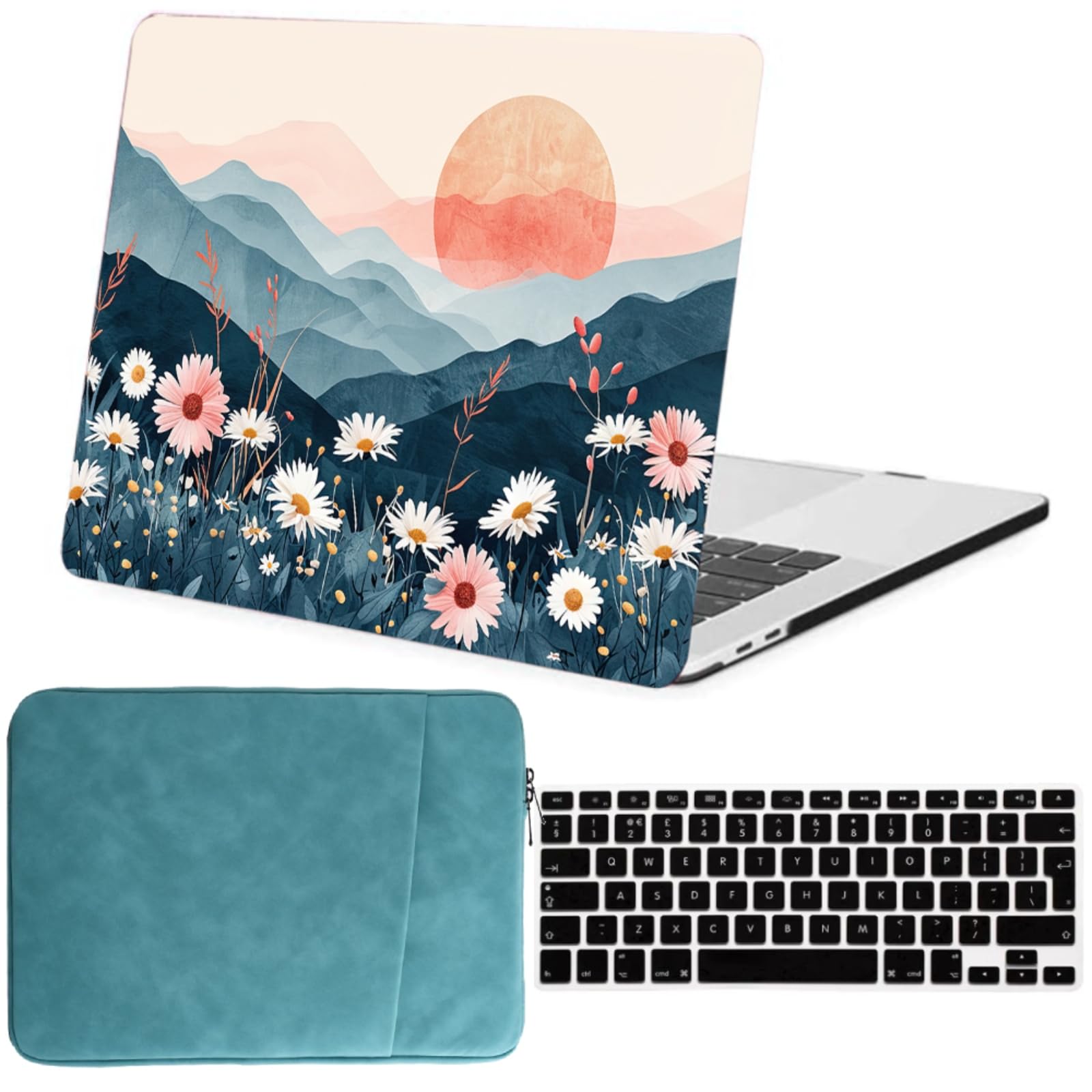 Étui Compatible avec MacBook Air 13 inch Étui 2020 2019 2018 A2337 M1 A2179 A1932 Touch ID, Plastique Coques rigides pour Ordinateur Portable & Sac & Housse de Clavier, Forêt de Marguerites