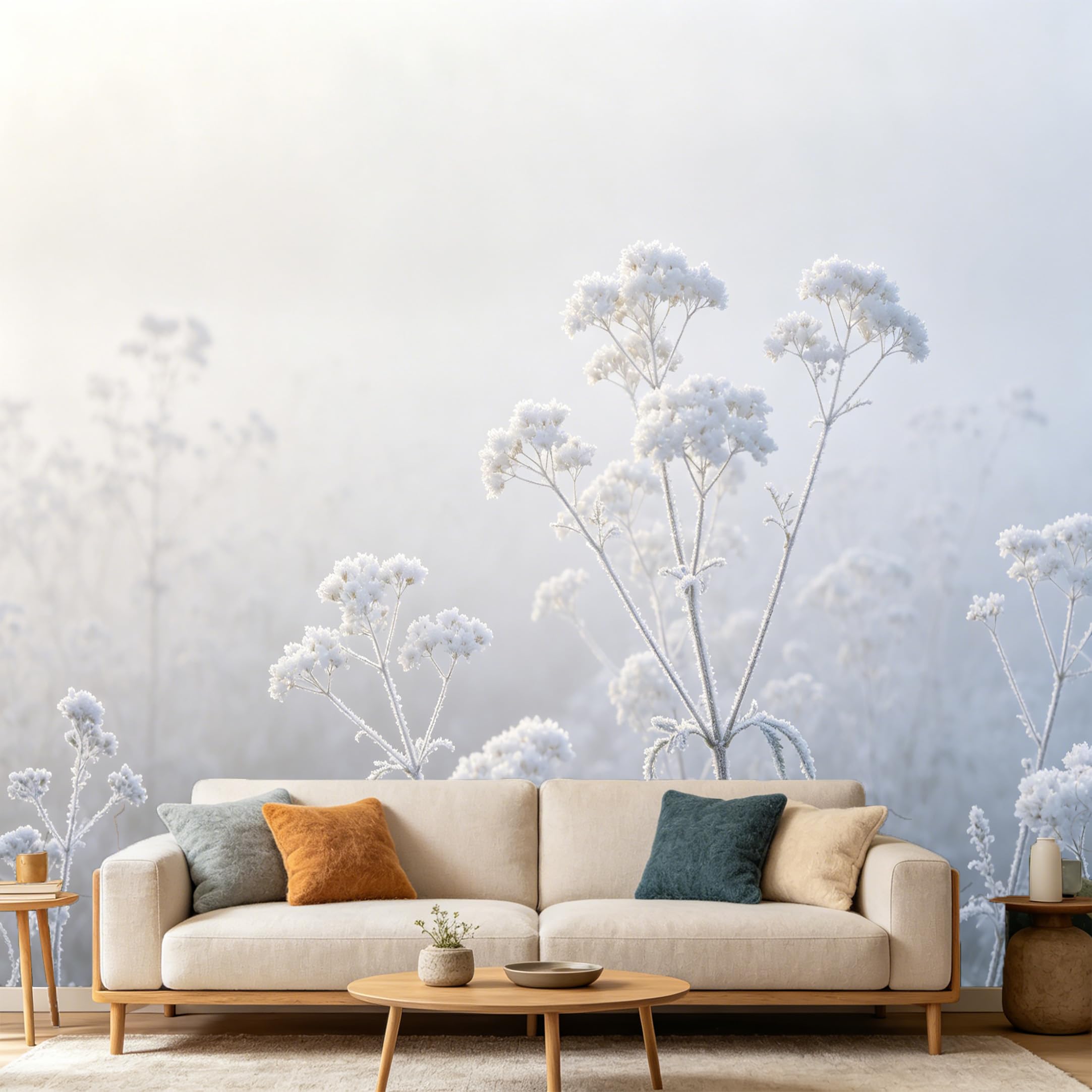 Custom Size Wall Mural Minimalist Frozen Winter Plants Frosty Nature Landscape SelfAdhesive Art Prints wall Fabric（No PVC） Removable Wallpaper Home Bedroom Decor