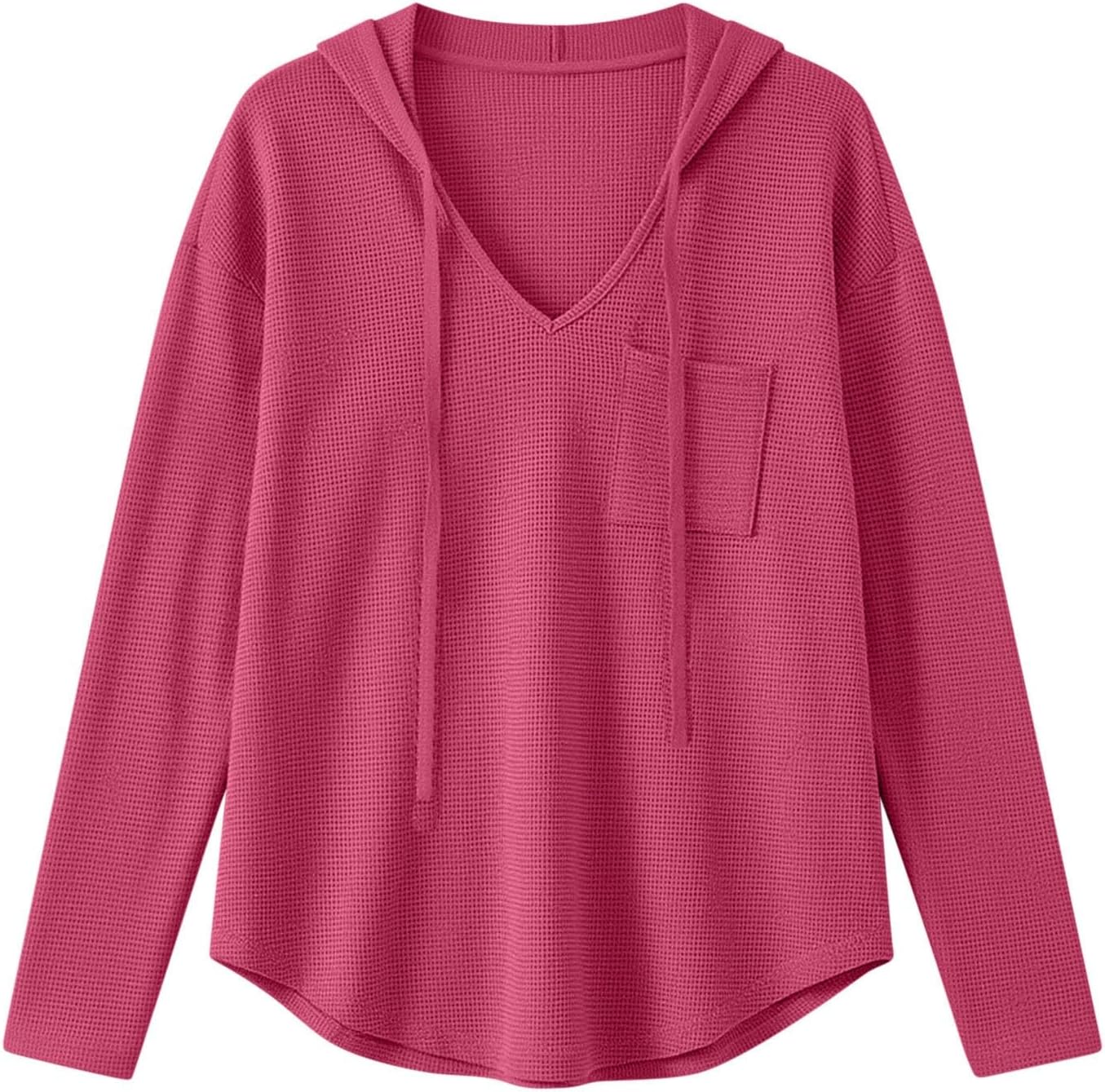 Waffle Knit Hoodies for Women Long Sleeve V Neck Loose Fit Sweatshirt Soft Comfy Fall Winter Casual Pullover Tops