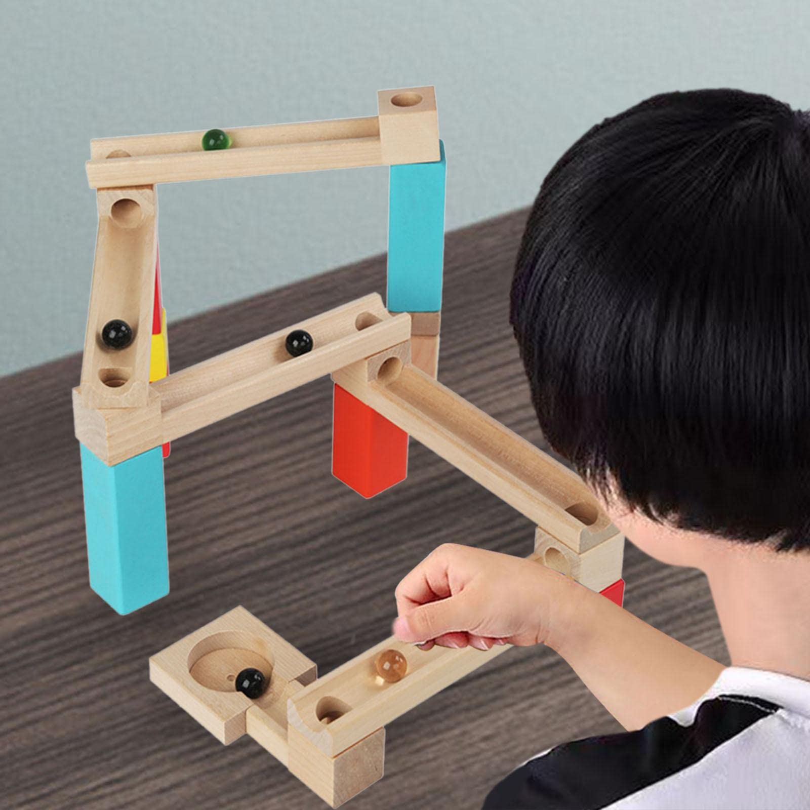 28 Stück Murmelbahn Kinder Konstruktionsset Holzbausteine Kugelbahn Lernspielzeug Motorikspielzeug Fördert Vorstellungskraft für Jungen Mädchen Spielz