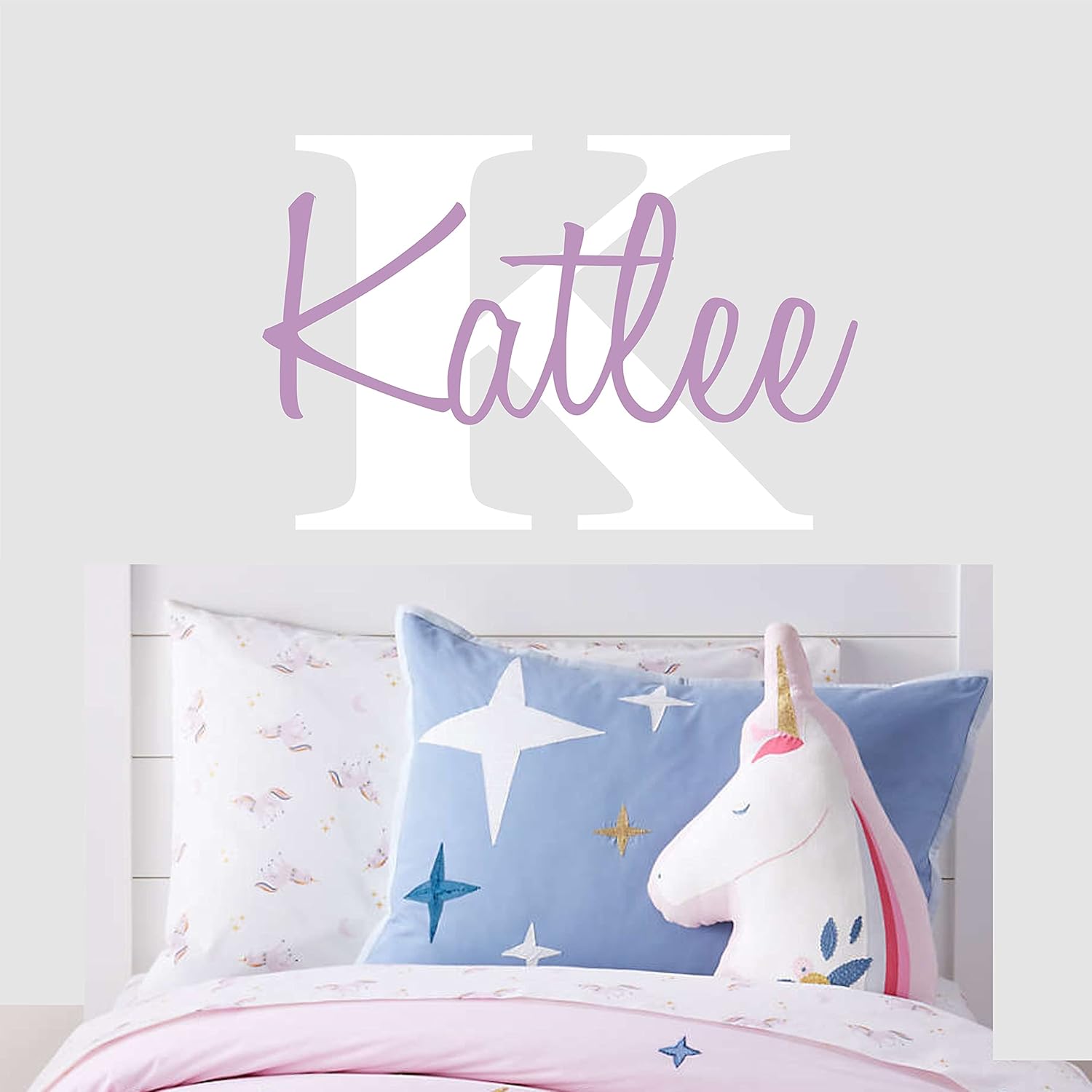 Custom Name & Initial Wall Decal- Baby Boy Girl Unisex - Nursery Decal for Home Bedroom Children - Wall Sticker (400) (35" Wide x 23" high)