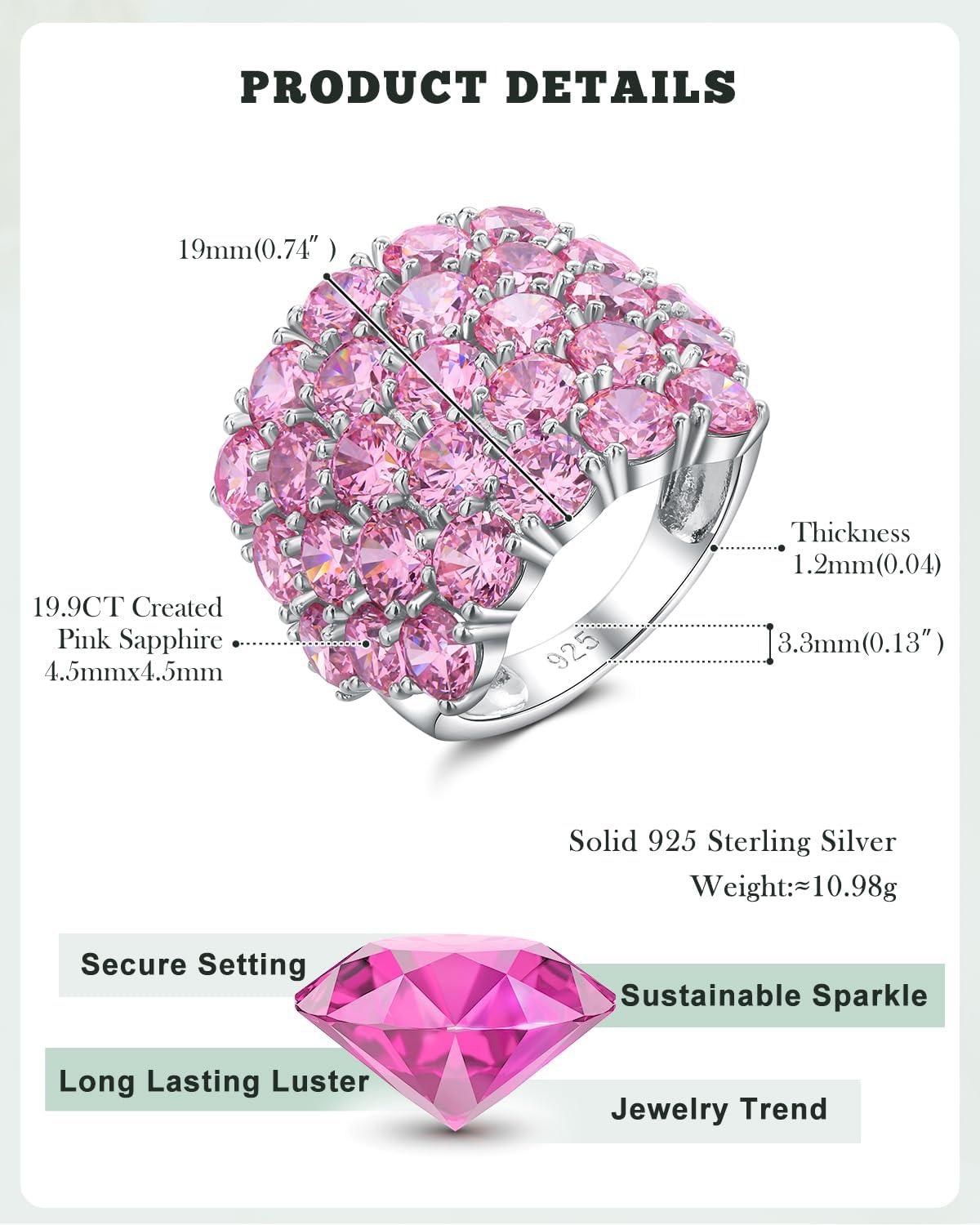 Pave Gemstone Birthstone Statement Rings for Women Men 925 Sterling Silver/14K Gold Plated Chunky Dome Ring Birthday Cocktail Jewelry Rings, Size 6 to 10(with Gift Box)