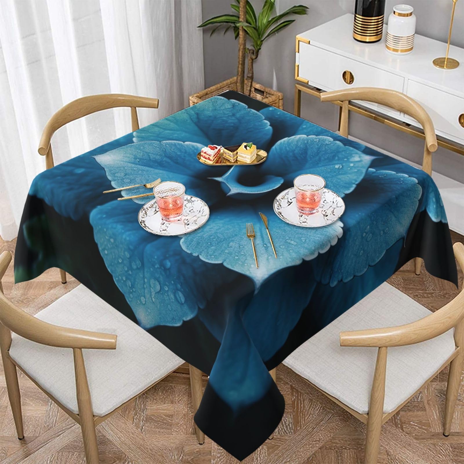 Nappe carrée imperméable bleue 152x152 cm lavable pour table de cuisine