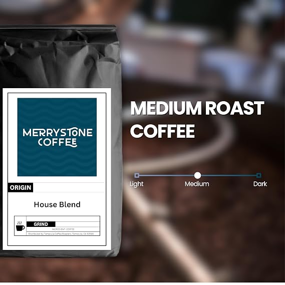 Merrystone Coffee House Blend Medium Roast Espresso Ground Coffee, 12 OZ Bag, Roasted to Order Central & South American Arabica Espresso & Moka Pot, Nutty Chocolate & Mild Citrus Notes, Small-Batch