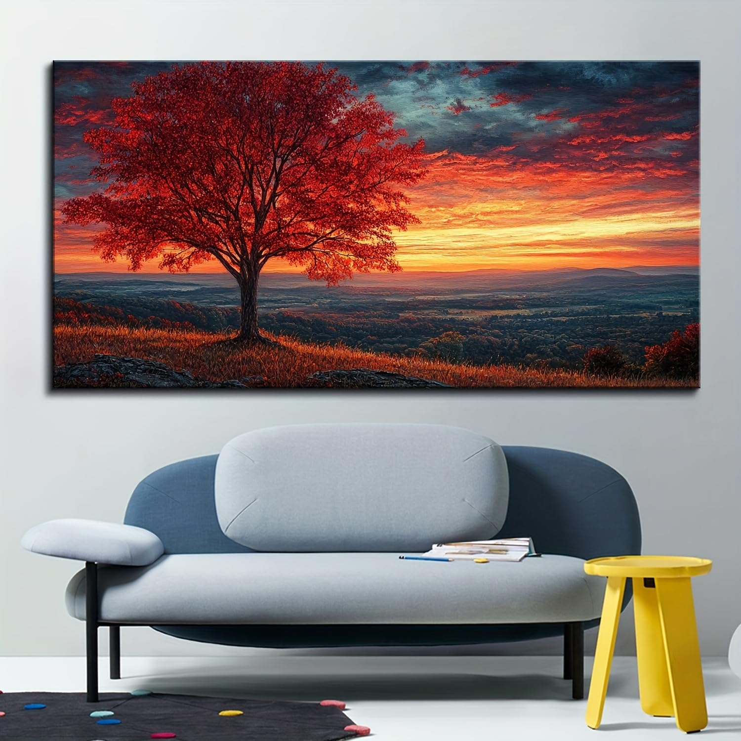 IHHGNB Tree of Life Canvas Wall Art - Vibrant Sunset Landscape Canvas Art Decor for Living Room Bedroom Office Kitchen Bathroom(40x80cm(16x31in)/No frame)