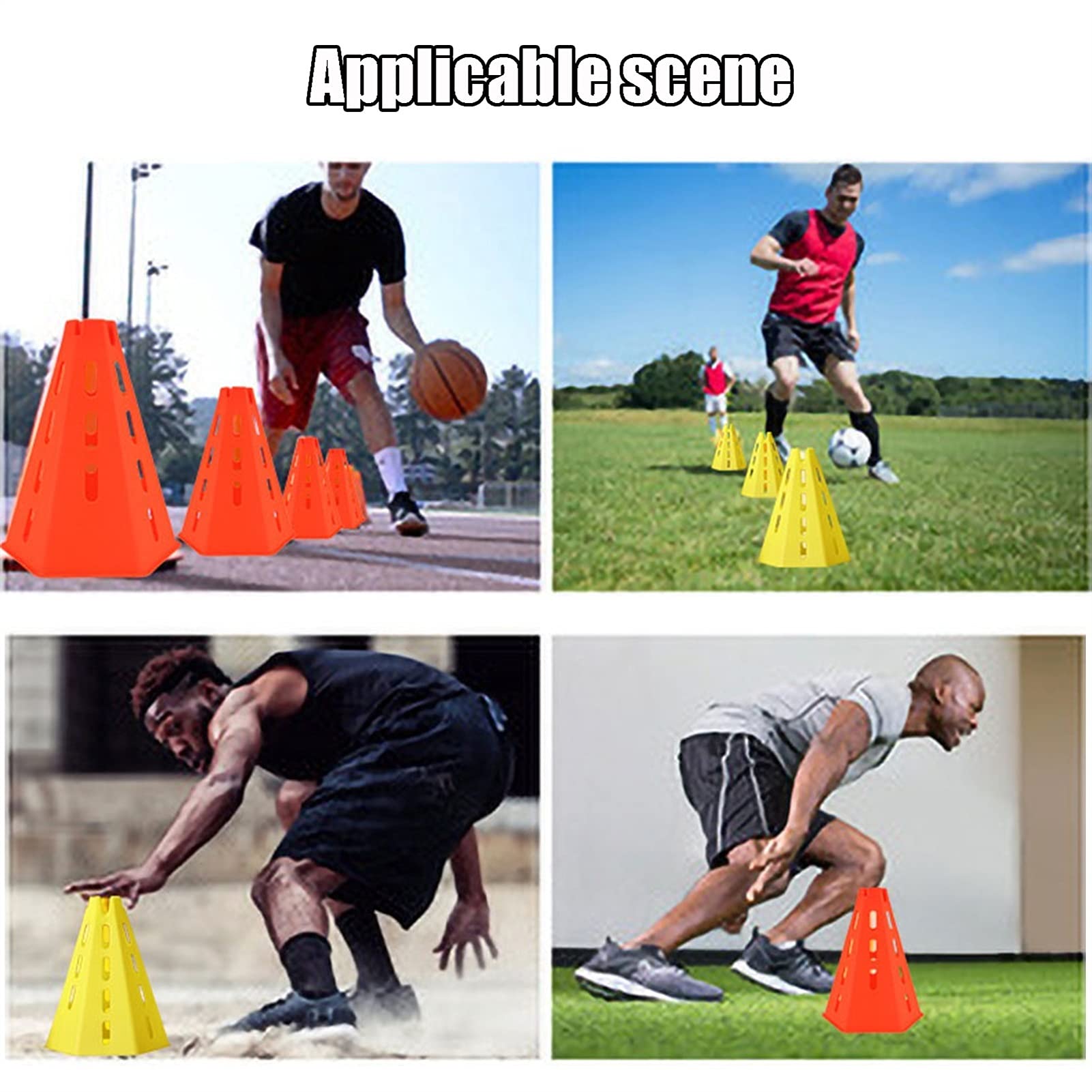 Conos de fútbol Conjunto de Cono de plástico Deportivo Cono de Altura Ajustable, 6 Conos de Entrenamiento y 6 Varillas de Marcado