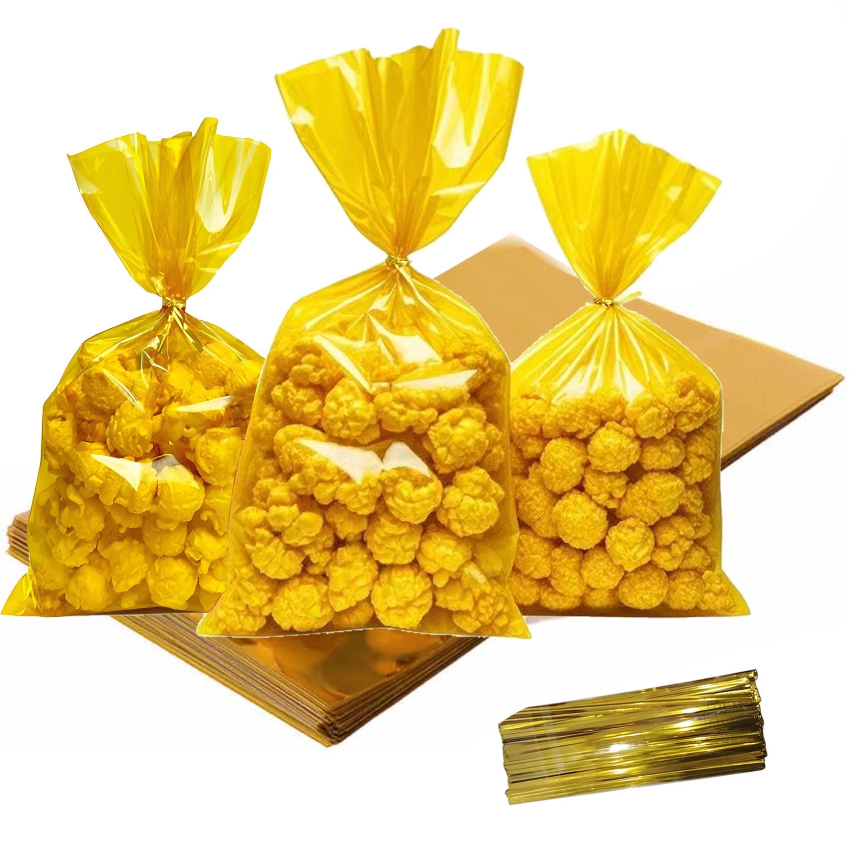 KUNYYI Yellow Cellophane Treat Bags - 100Pcs Cello Bags Resealable 6x9 Inch Candy Favor Bags for Parties, Holidays, Snacks Goodie Gifts Party